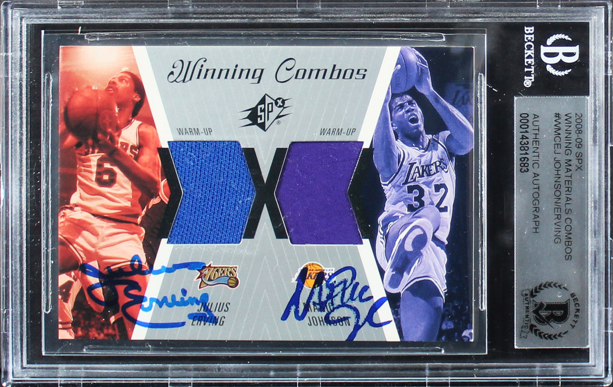 Magic Johnson & Julius 'Dr.J' Erving Signed 2008 SPX #WMCEJ Card BAS Slabbed