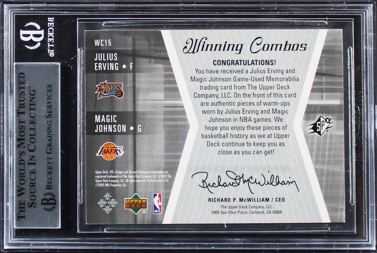 Magic Johnson & Julius 'Dr.J' Erving Signed 2008 SPX #WMCEJ Card BAS Slabbed