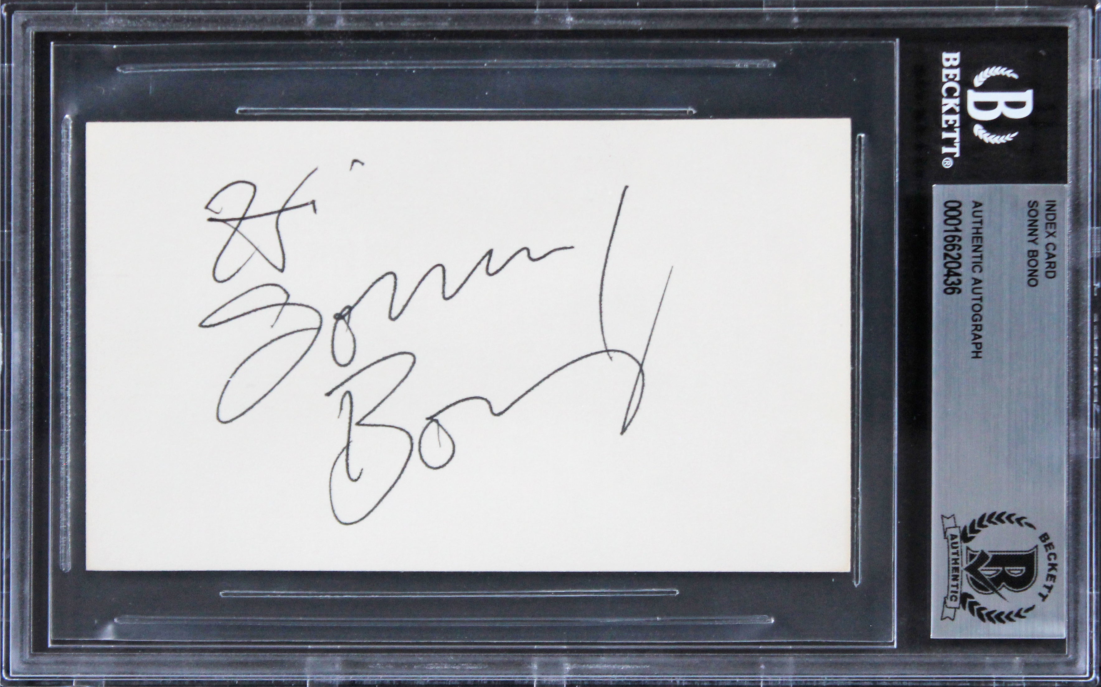 Sonny Bono The Sonny and Cher Show "Hi" Signed 3x5 Index Card BAS Slabbed 2