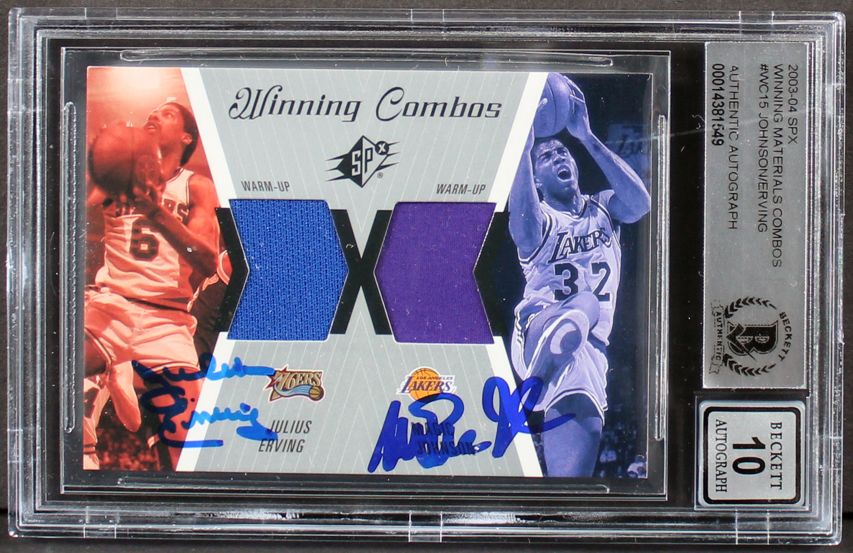 Magic Johnson & Julius 'Dr.J' Erving Signed 2003 SPX #WC15 Card Auto 10 BAS Slab