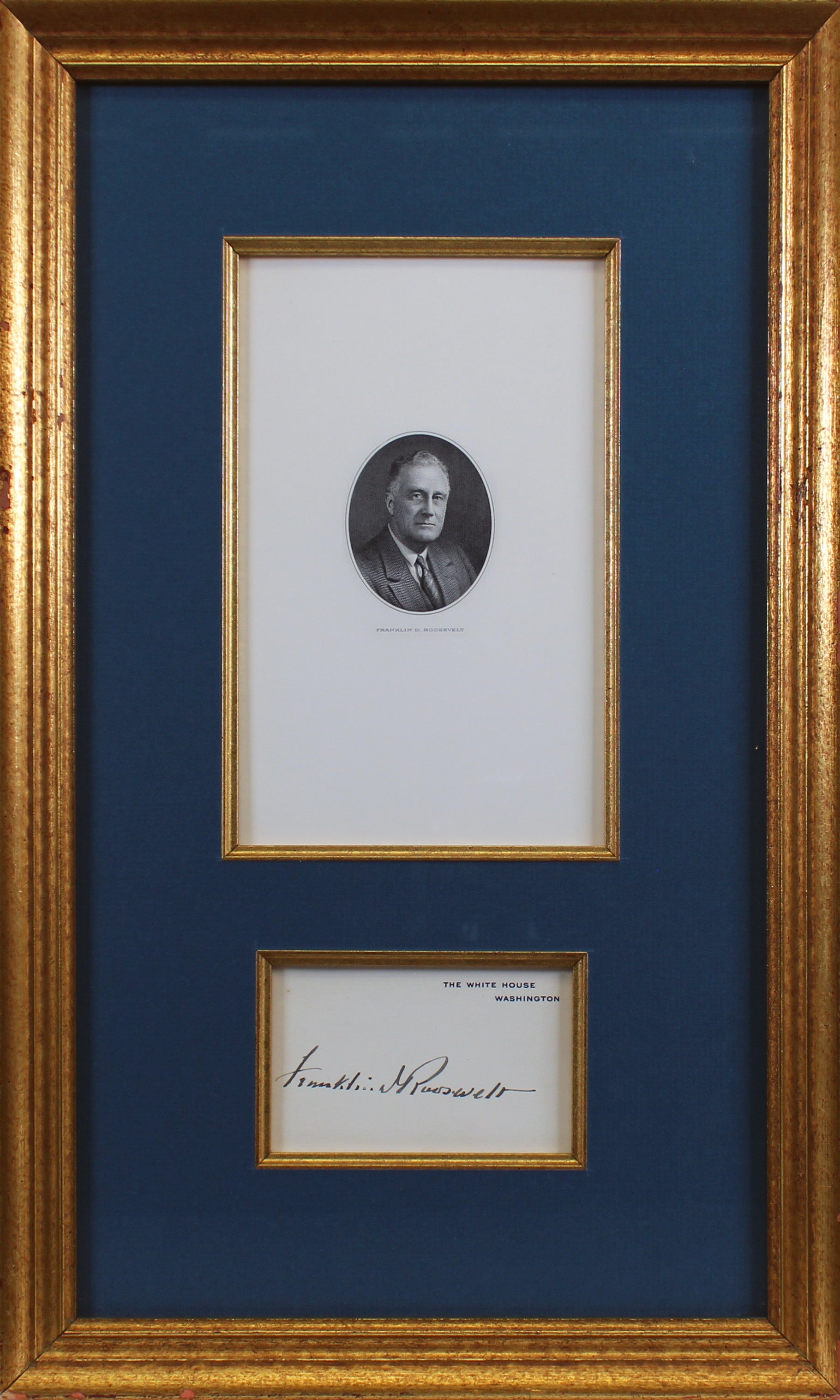 Franklin D. Roosevelt Signed & Framed 2.75x4.25 White House Card BAS #AB14359