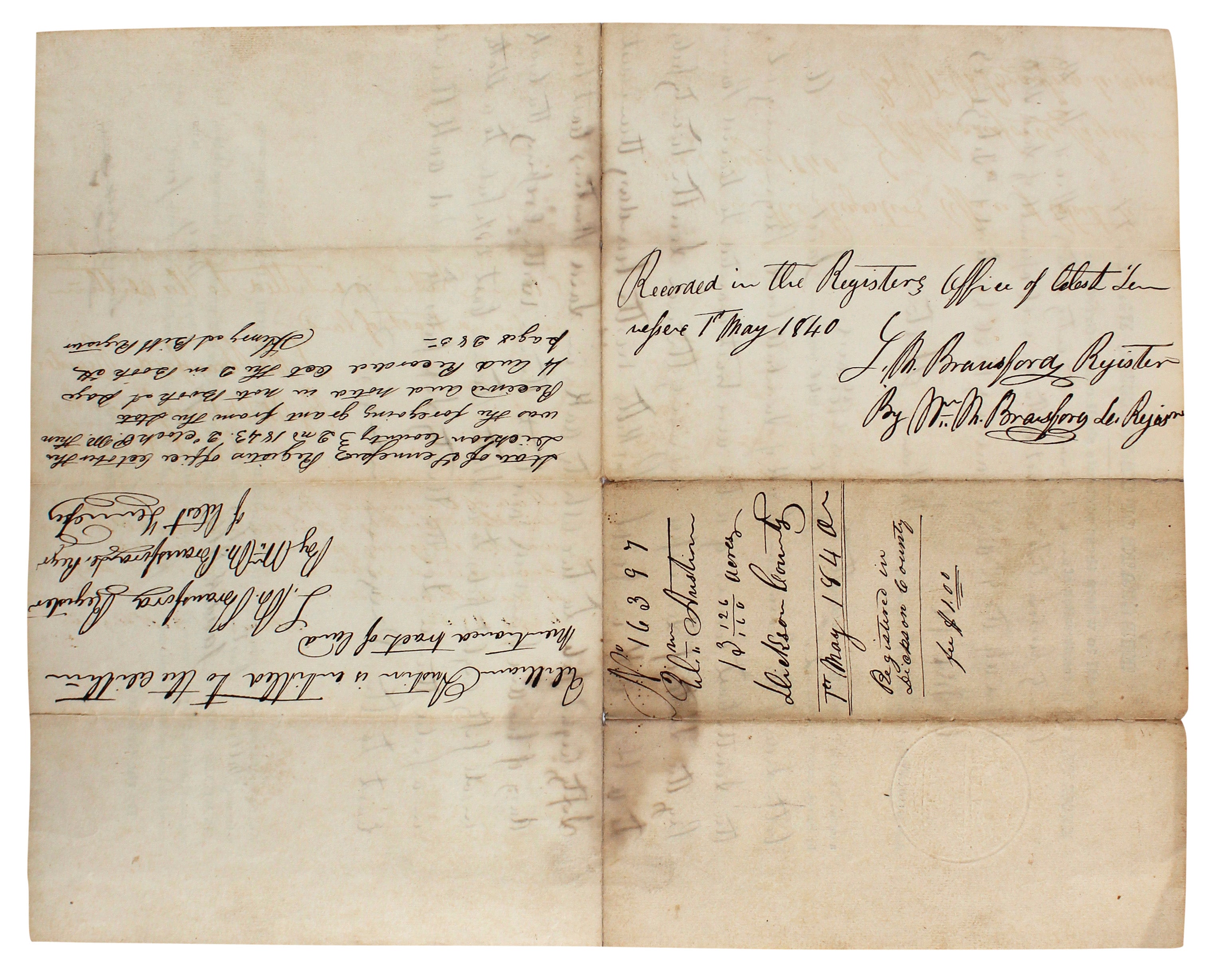 James K. Polk Signed 12x15 1840 Tennessee Land Grant Document BAS #AB14367
