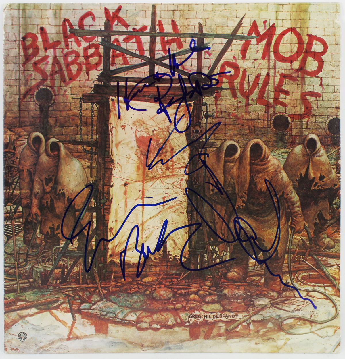 Black Sabbath (4) DIo, Iommi, Butler +1 Signed Mob Rules Album Cover w Vinyl BAS