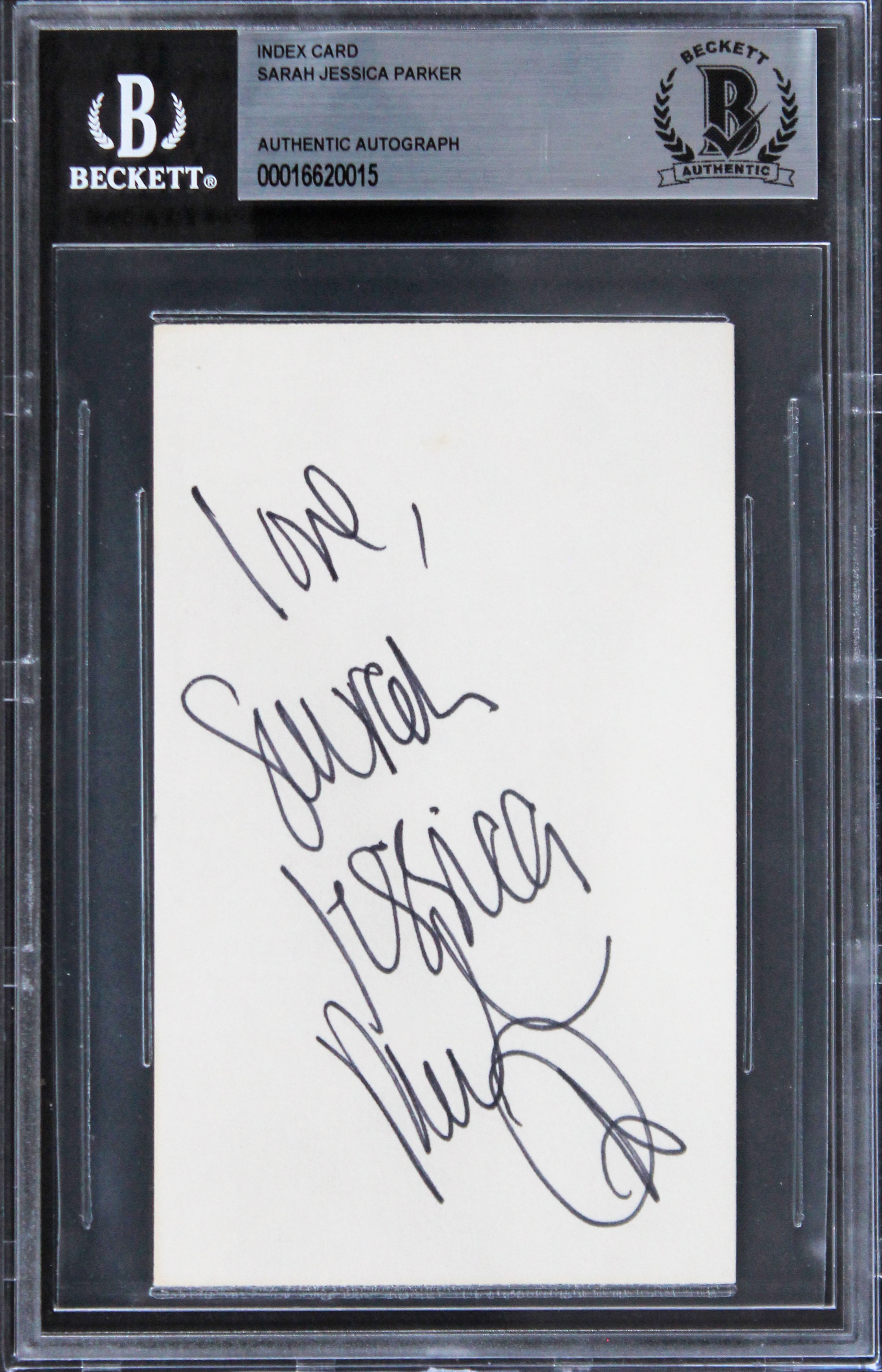 Sarah Jessica Parker Sex And The City "Love" Signed 3x5 Index Card BAS Slabbed