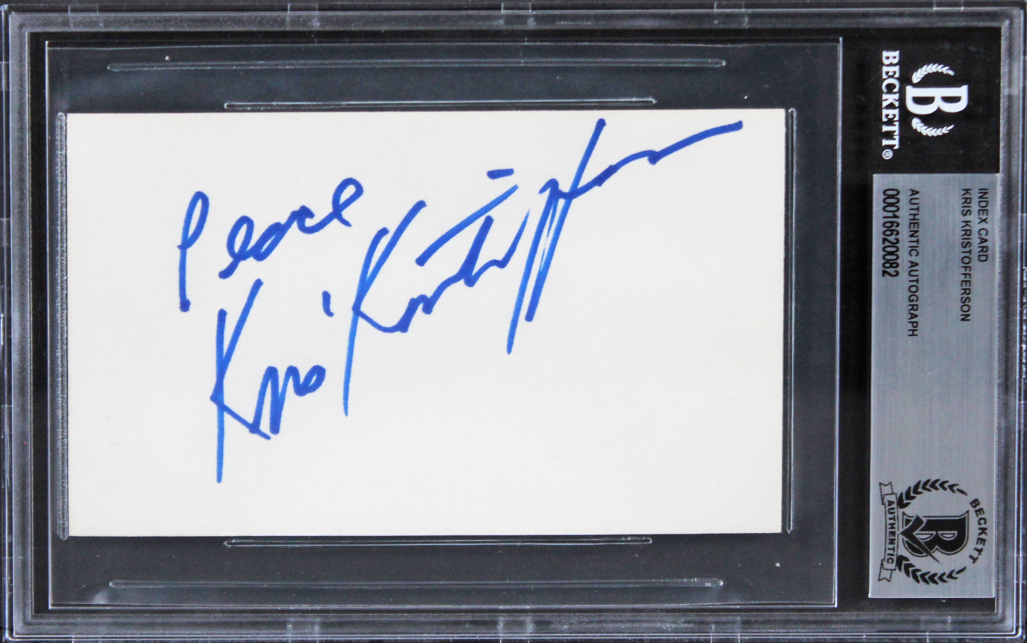 Kris Kristofferson Blade "Peace" Authentic Signed 3x5 Index Card BAS Slabbed 2