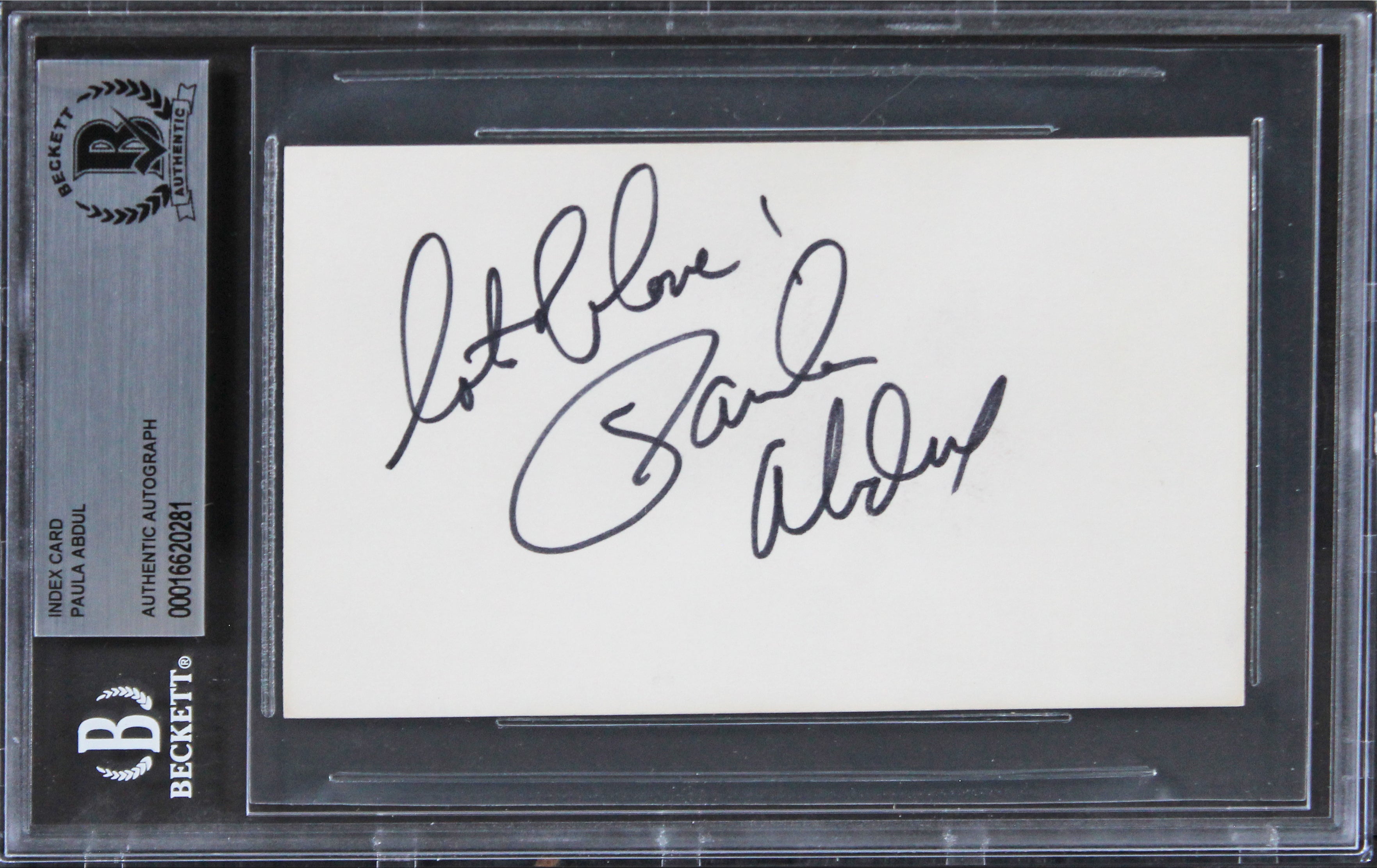 Paula Abdul American Idol "Lots of love" Signed 3x5 Index Card BAS Slabbed 1