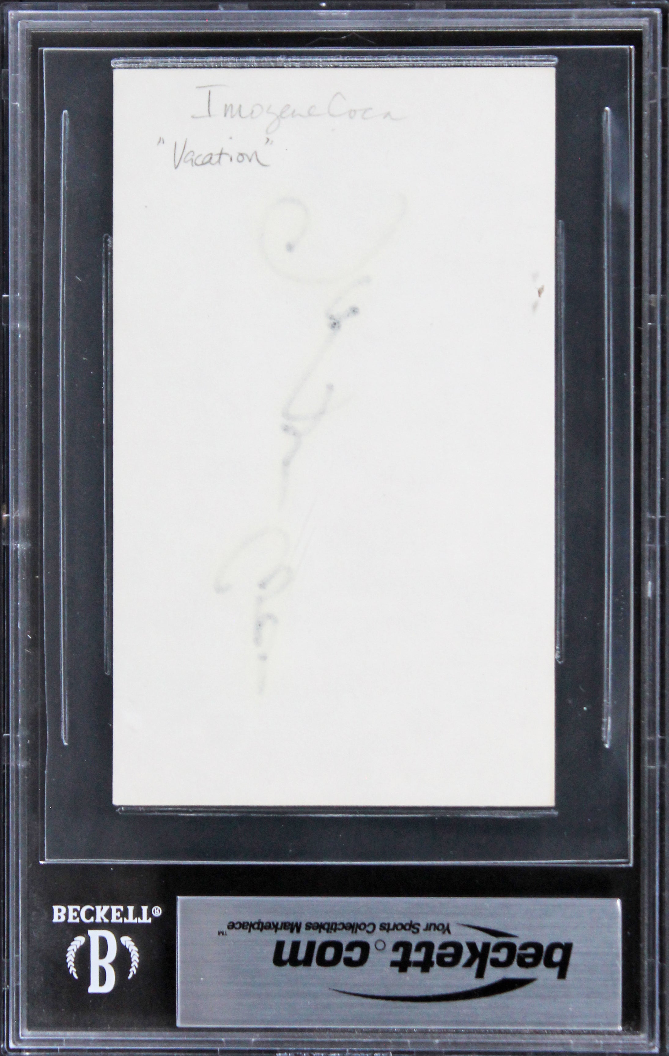 Imogene Coca Vacation Authentic Signed 3x5 Index Card Autographed BAS Slabbed 2