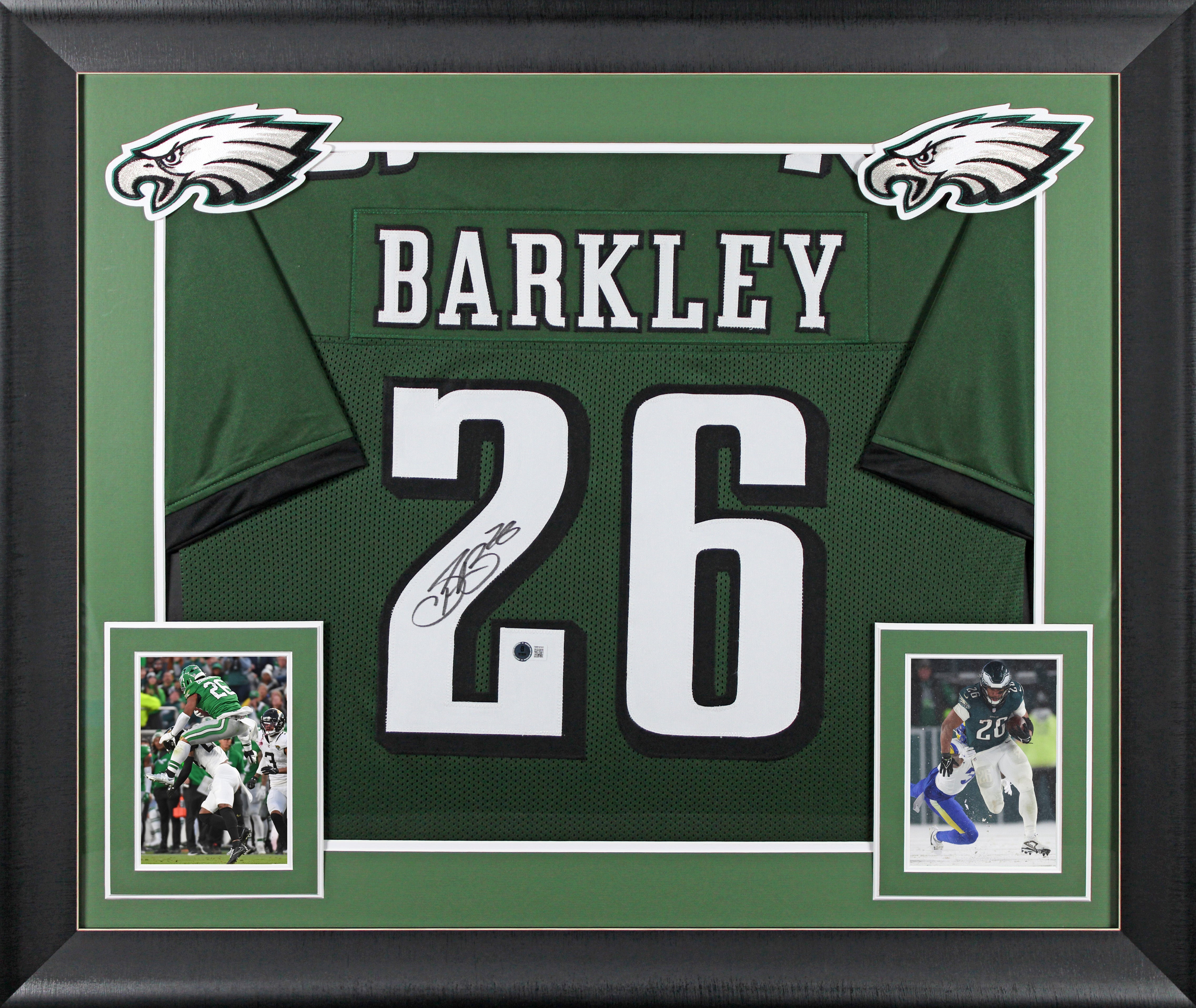 Saquon Barkley Authentic Signed Green Pro Style Framed Jersey BAS Witnessed
