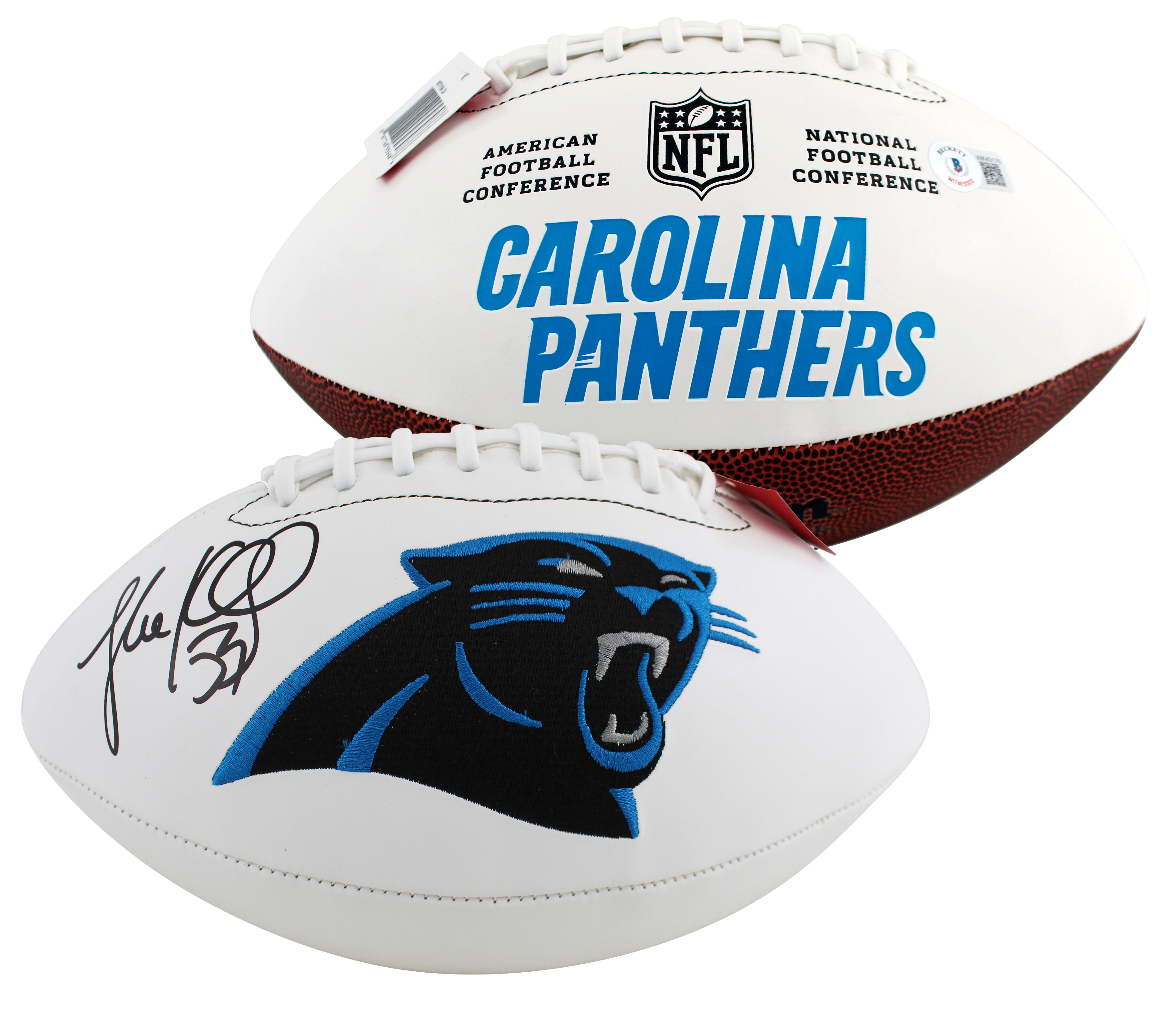 Panthers Luke Kuechly Signed Wilson White Panel Logo Football BAS Witnessed