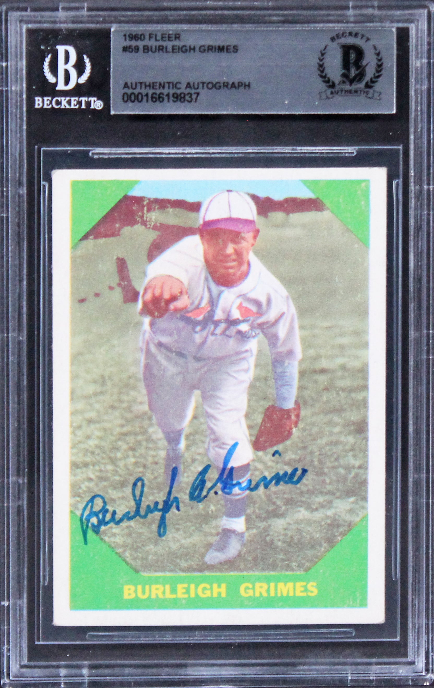 Cardinals Burleigh Grimes Authentic Signed 1960 Fleer #59 Card BAS Slabbed