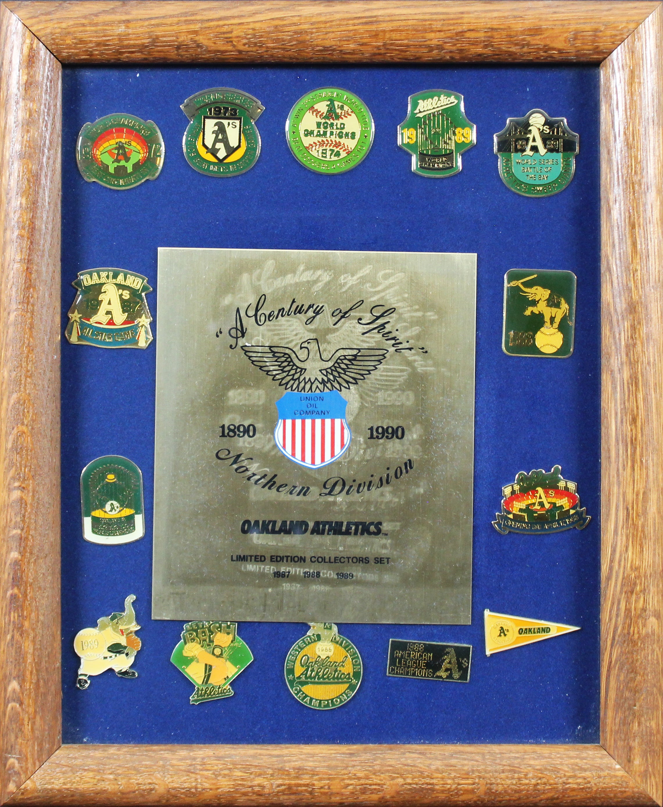 (14) 1987-1989 Oakland Athletics Collector Pin Set Framed Display Un-signed