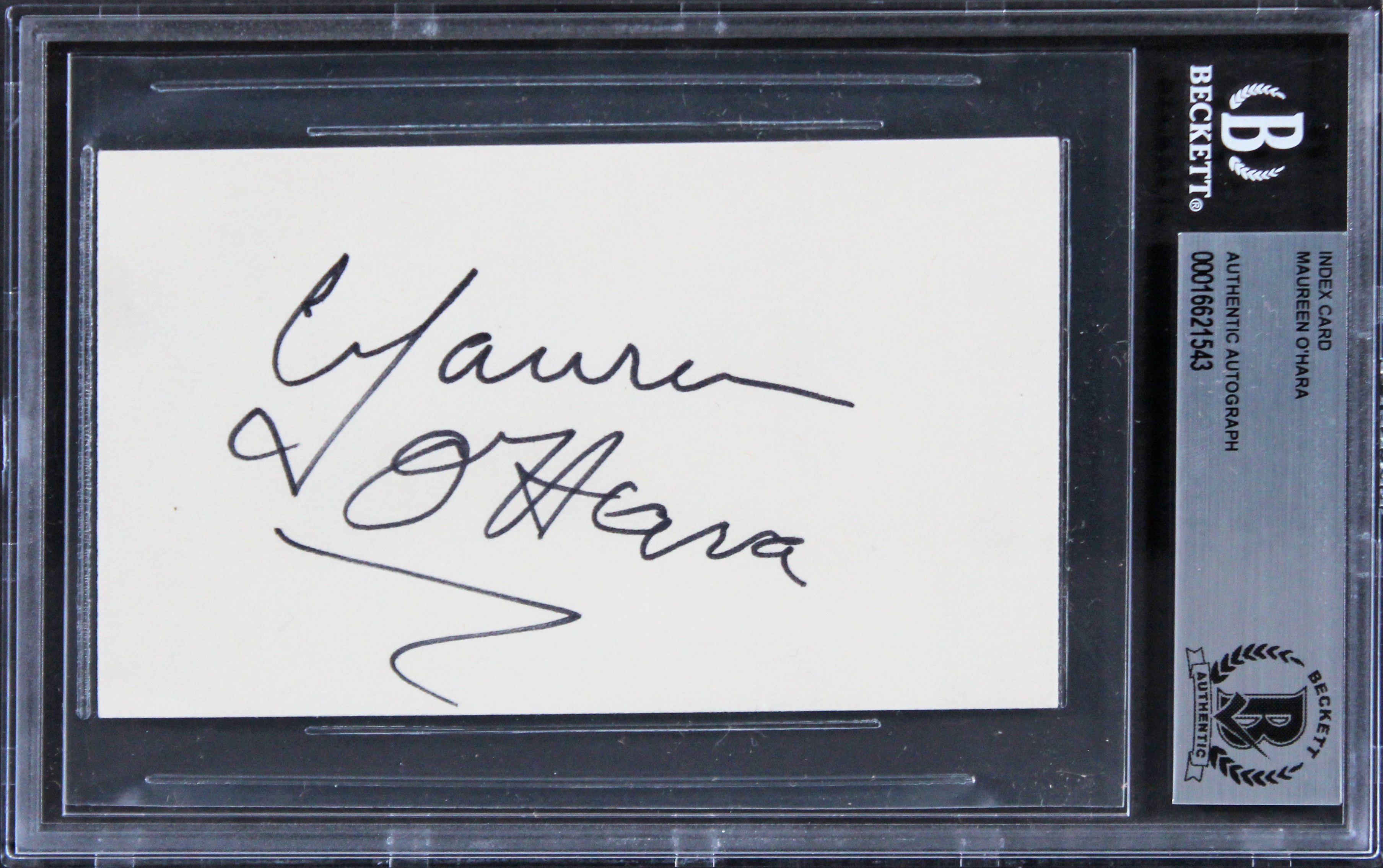 Maureen O'Hara The Quiet Man Authentic Signed 3x5 Index Card BAS Slabbed 1