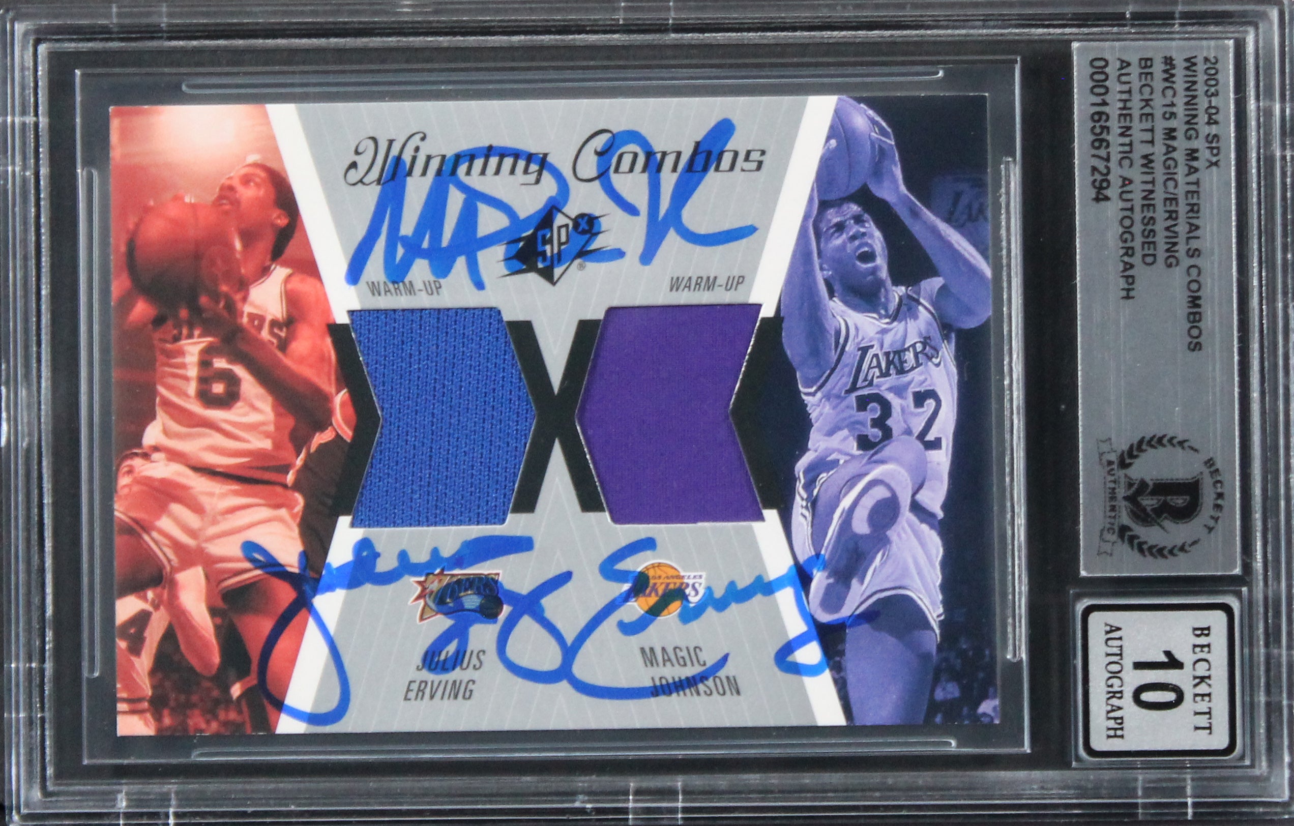 Magic Johnson & Julius Erving Signed 2003 SPX WMC #WC15 Card Auto 10! BAS Slab