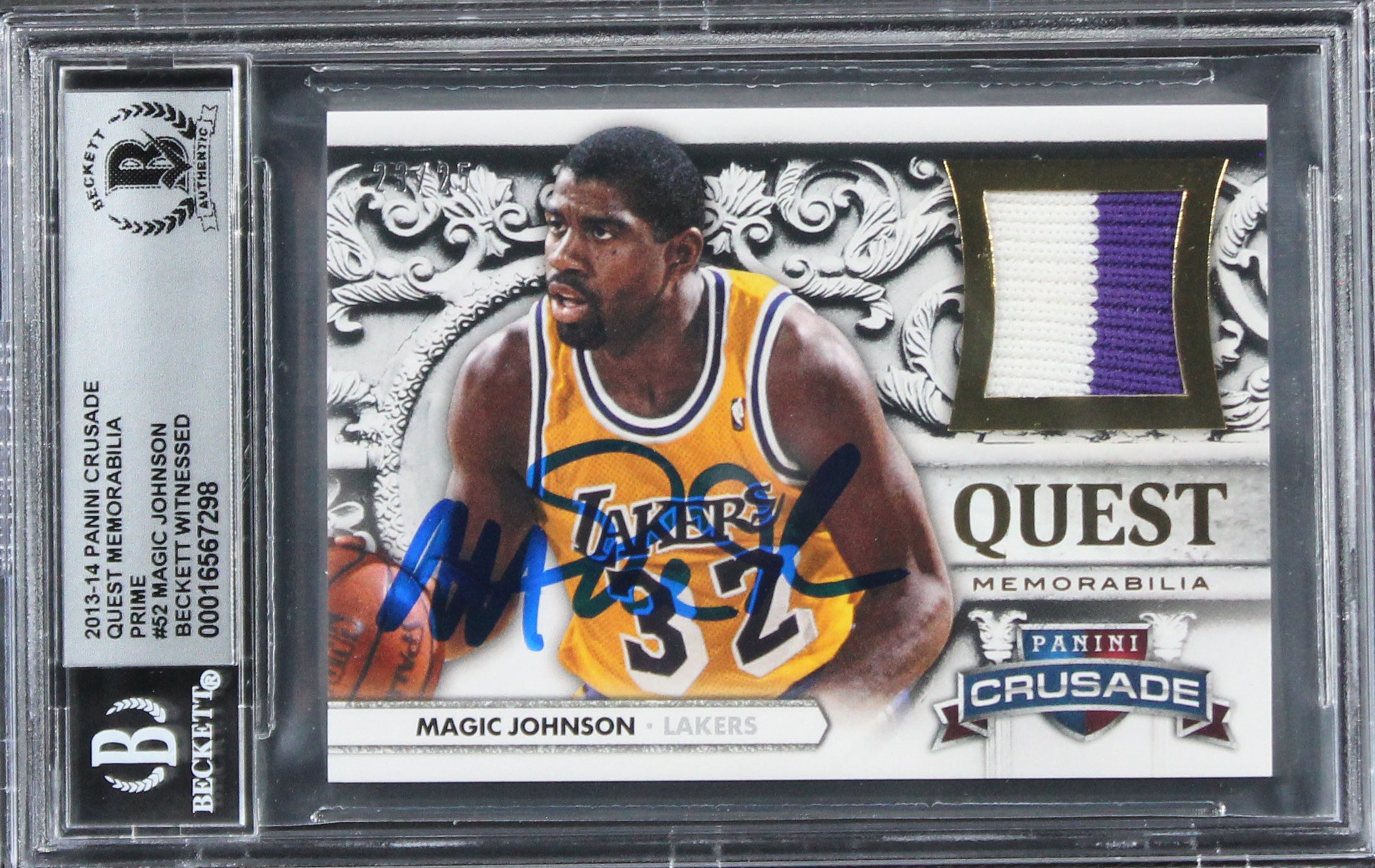 Lakers Magic Johnson Signed 2013 Panini Crusade #52 #23/25 Card Auto 10 BAS Slab