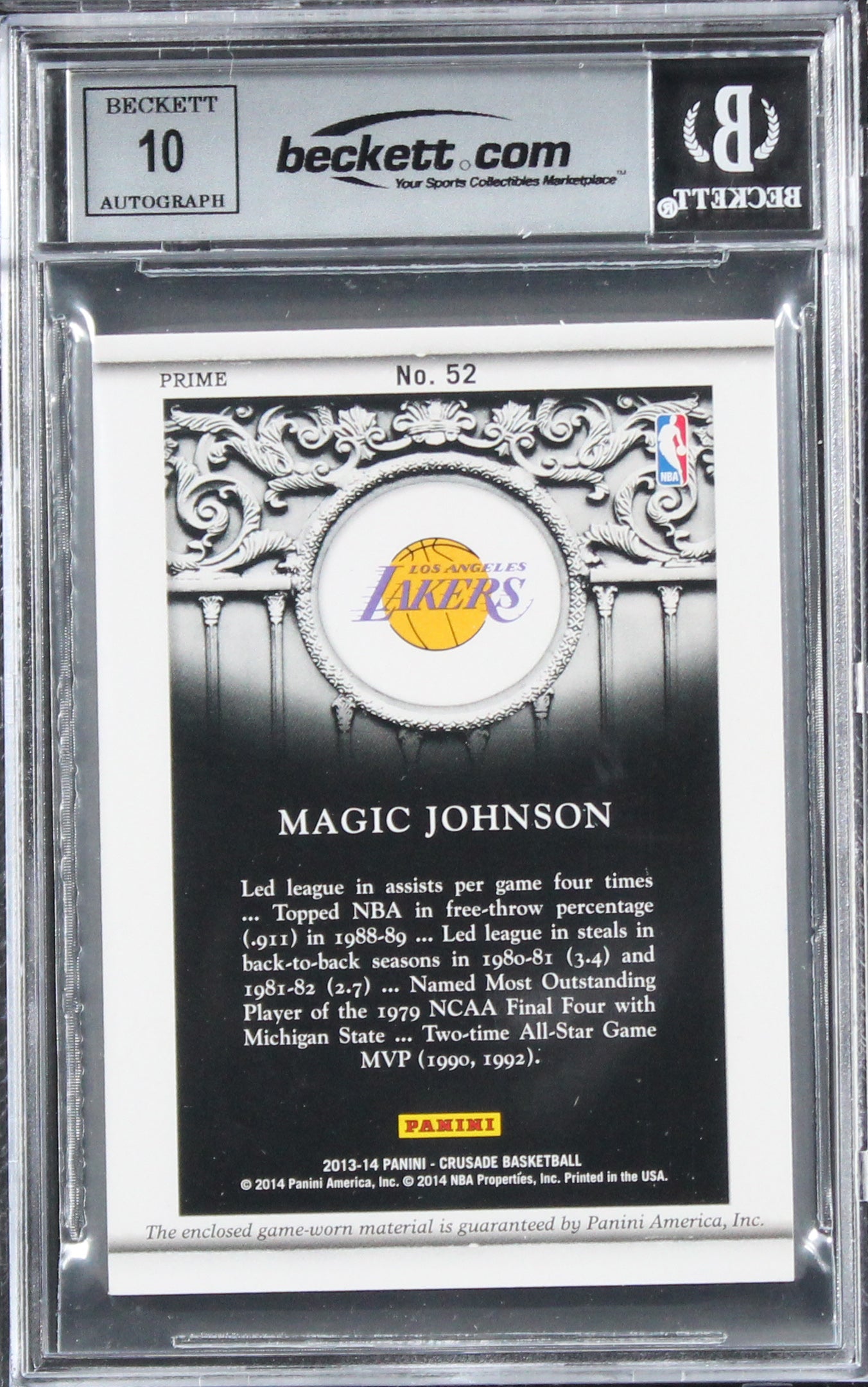 Lakers Magic Johnson Signed 2013 Panini Crusade #52 #23/25 Card Auto 10 BAS Slab