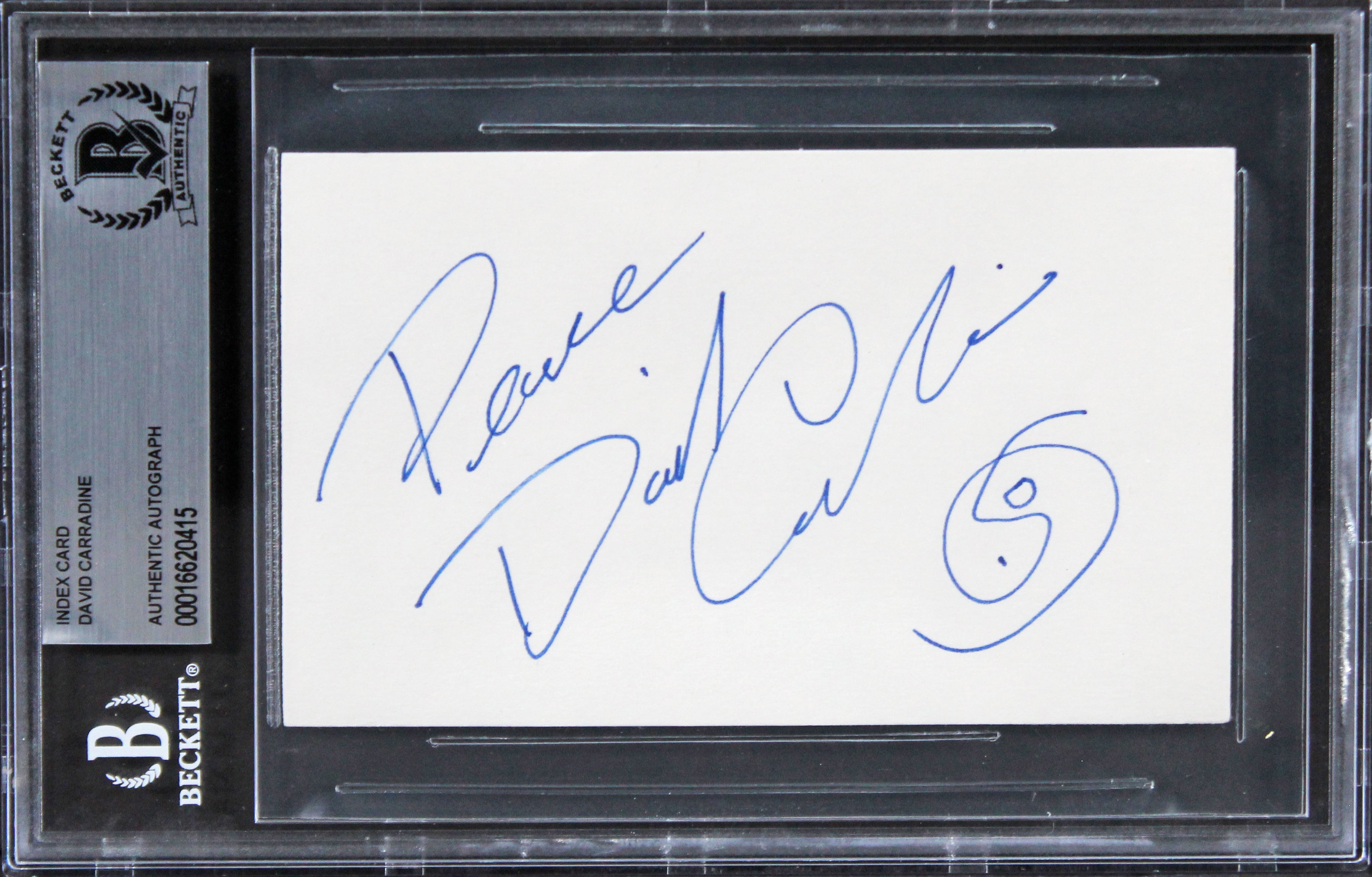 David Carradine Kill Bill Vol 2 "Peace" Signed 3x5 Index Card BAS Slabbed