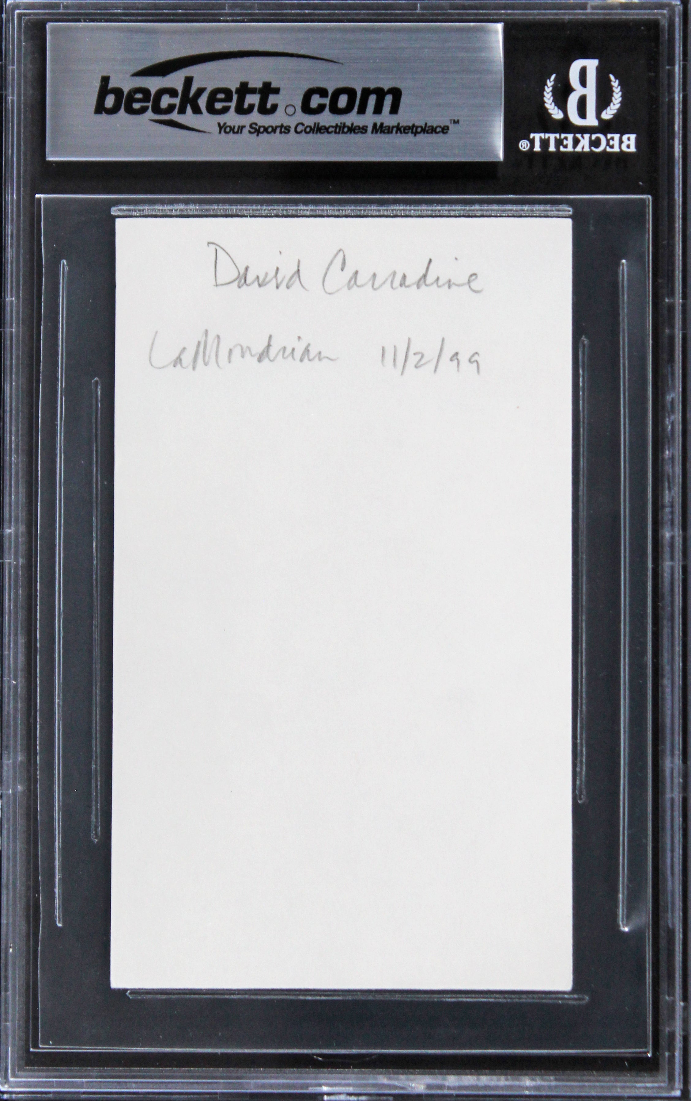 David Carradine Kill Bill Vol 2 "Peace" Signed 3x5 Index Card BAS Slabbed