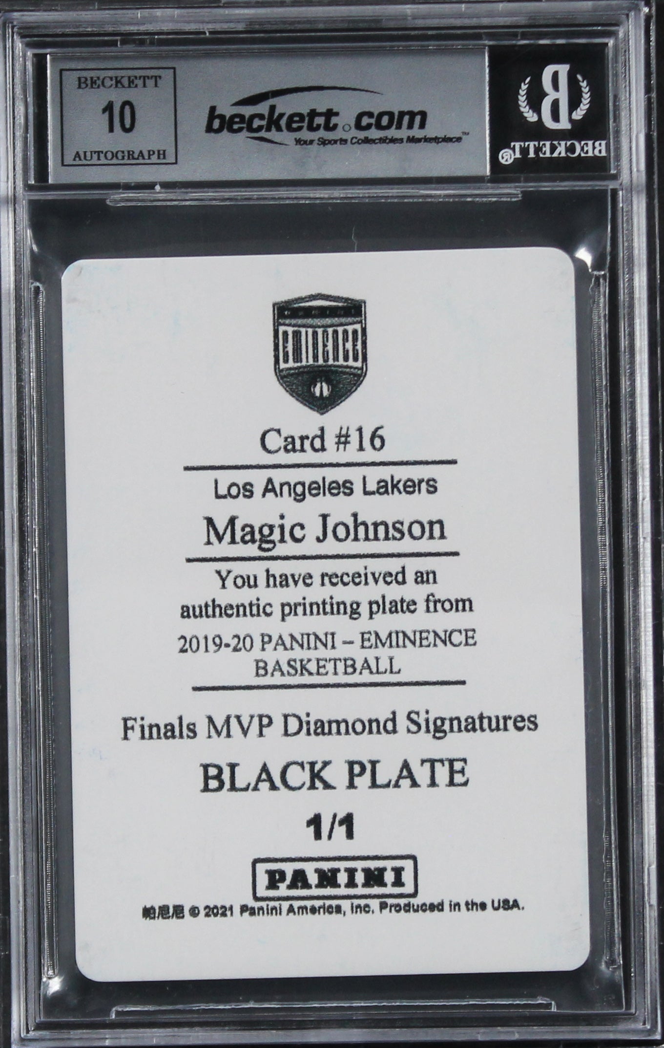 Lakers Magic Johnson Signed 2019 Panini Eminence #16 #1/1 Card Auto 10! BAS Slab