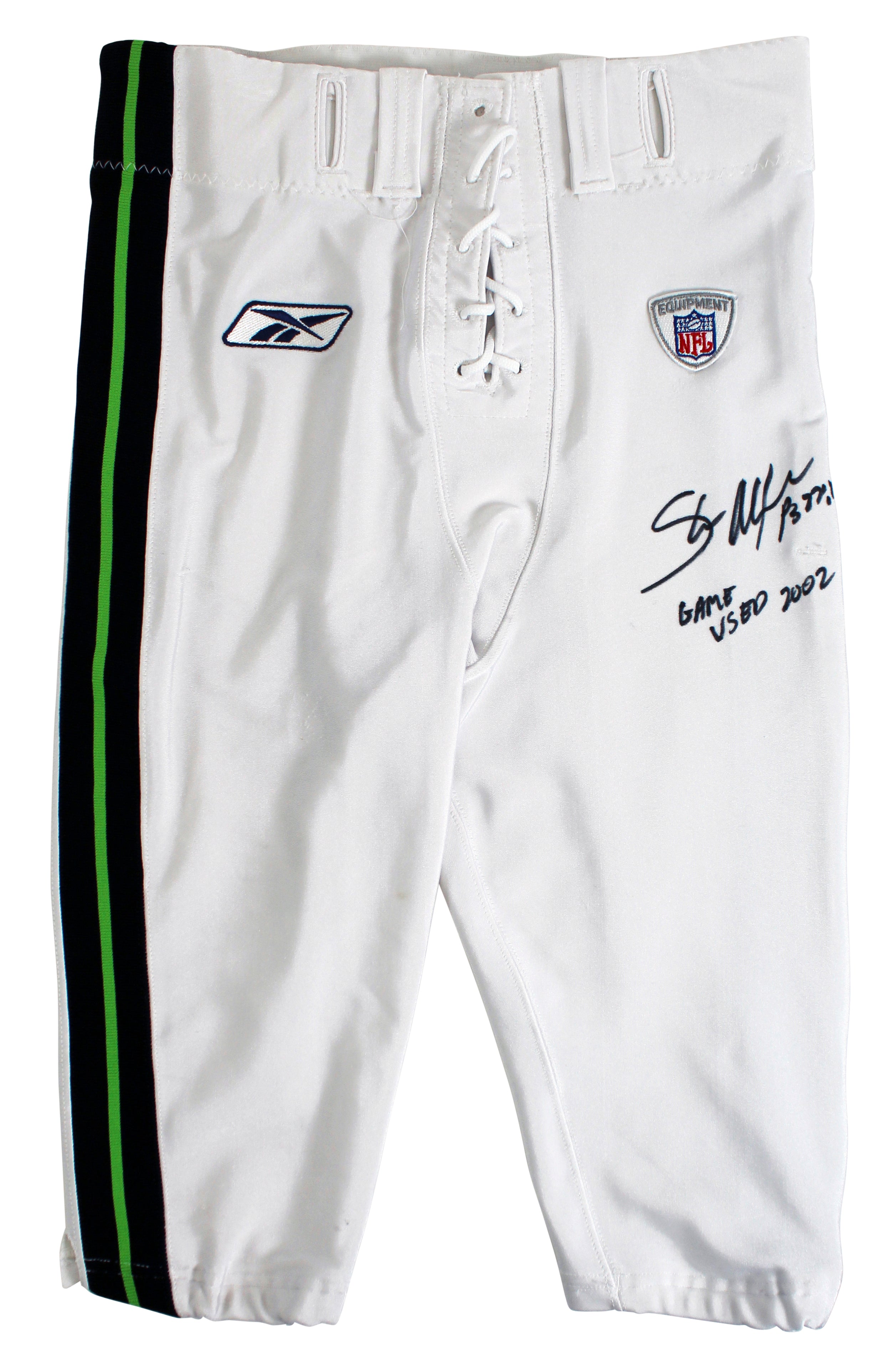 Seahawks Shaun Alexander "Game Used 2002" Signed White Reebok Pants BAS Witness