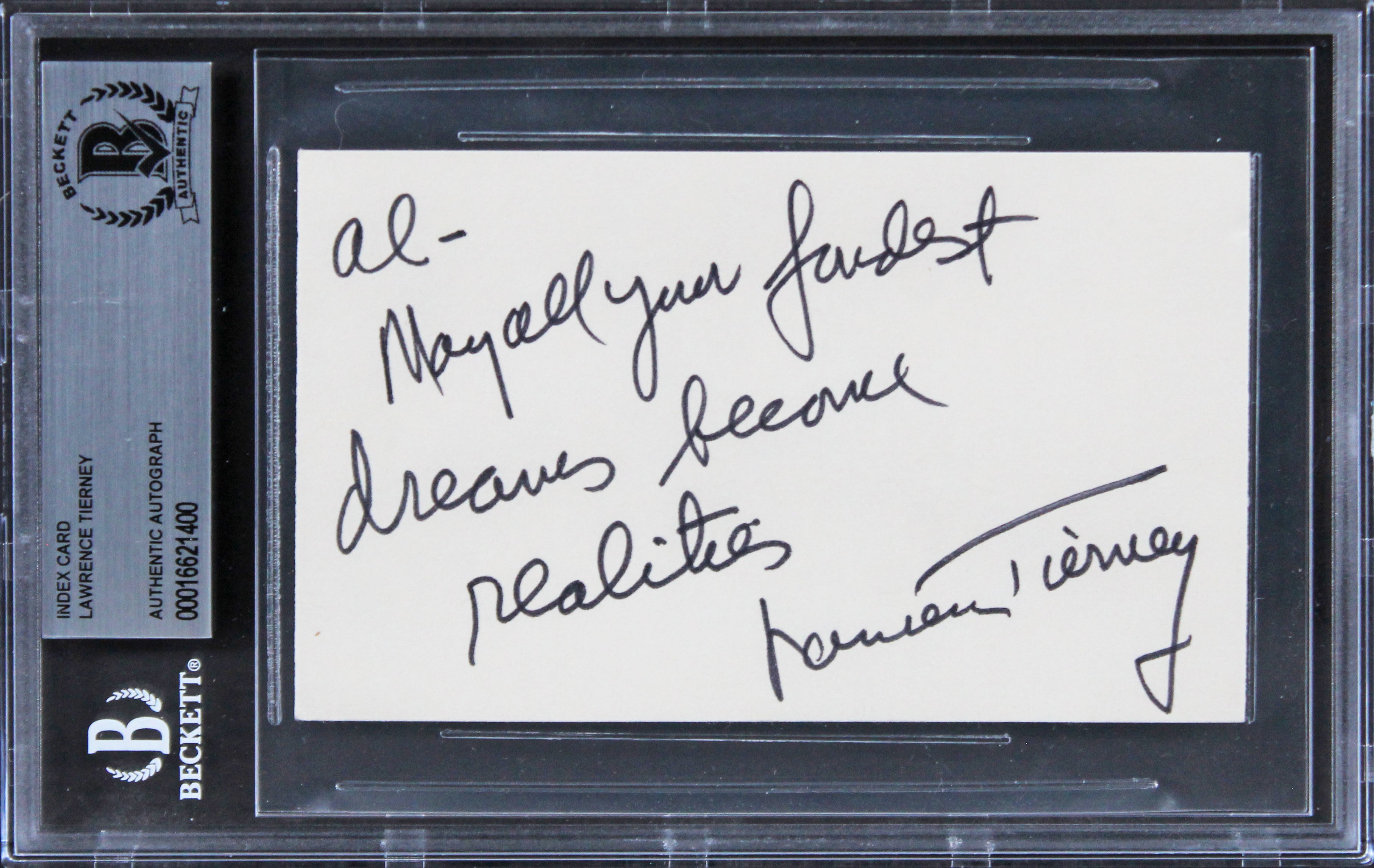 Lawrence Tierney Reservoir Dog "dreams " Signed 3x5 Index Card BAS Slabbed
