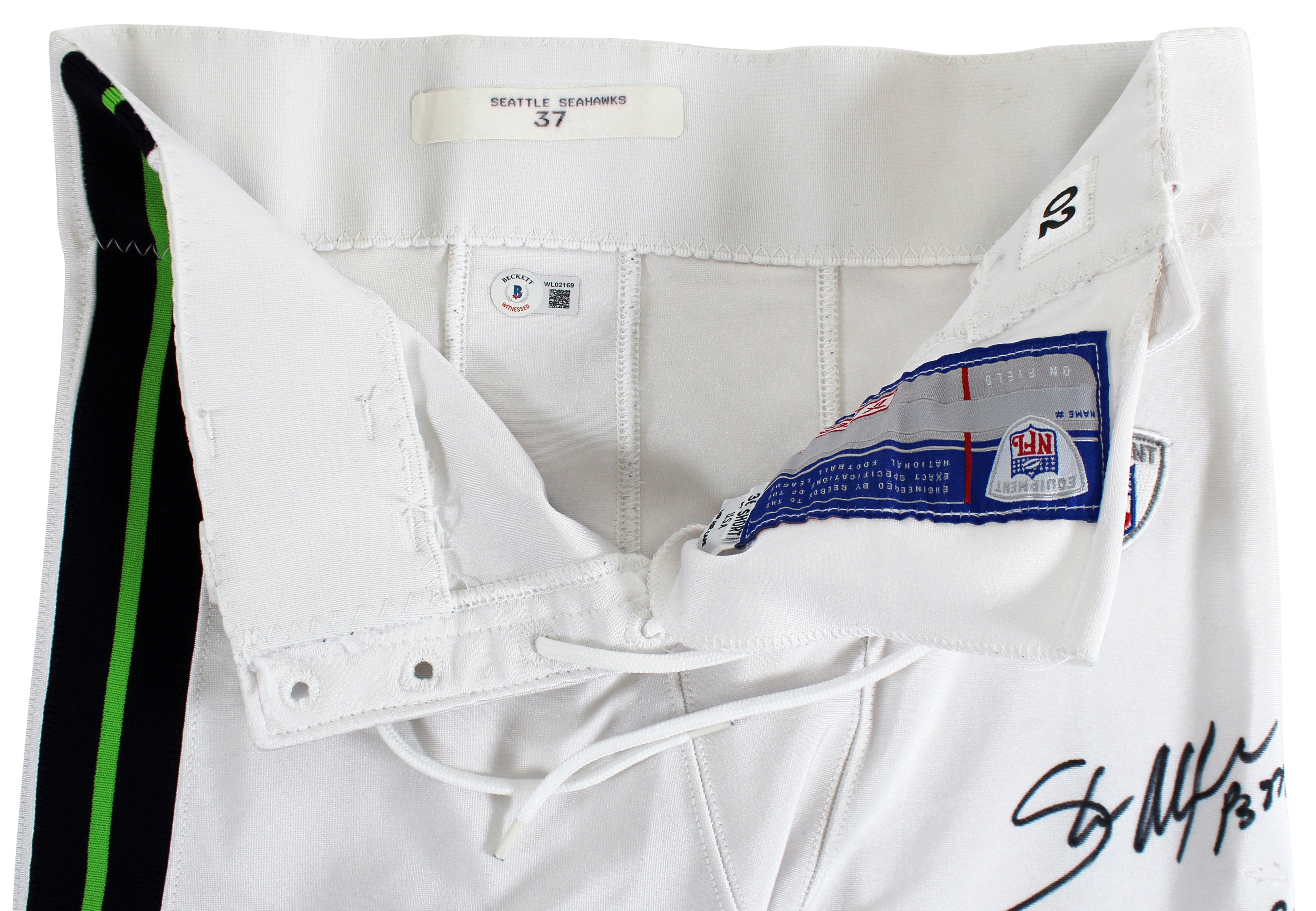 Seahawks Shaun Alexander "Game Used 2002" Signed White Reebok Pants BAS Witness