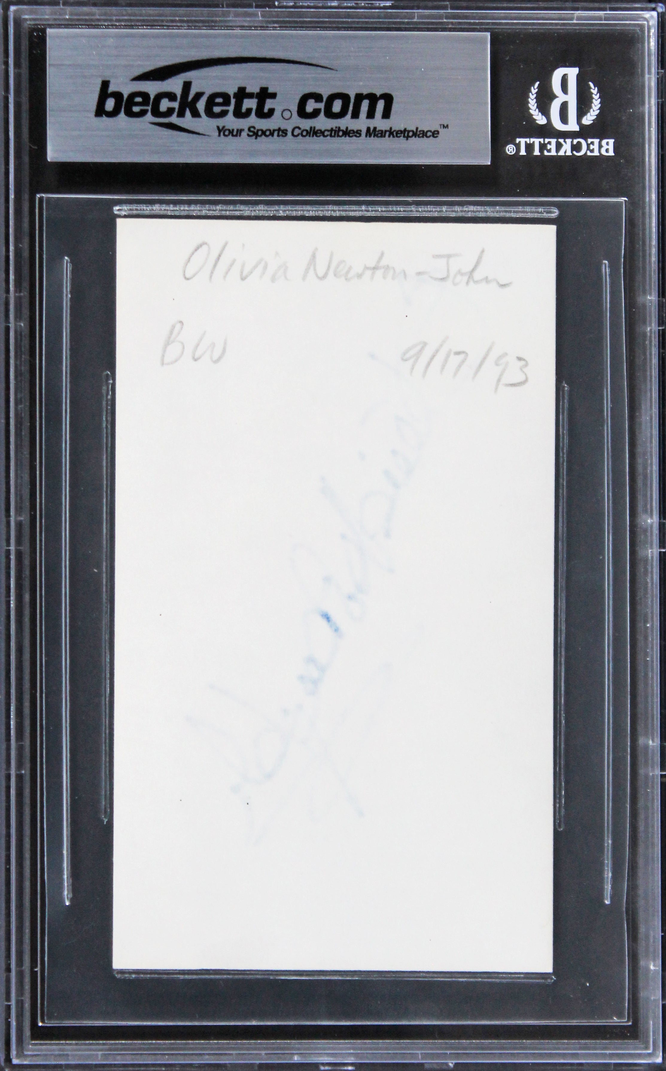 Olivia Newton-John Grease Authentic Signed 3x5 Index Card BAS Slabbed