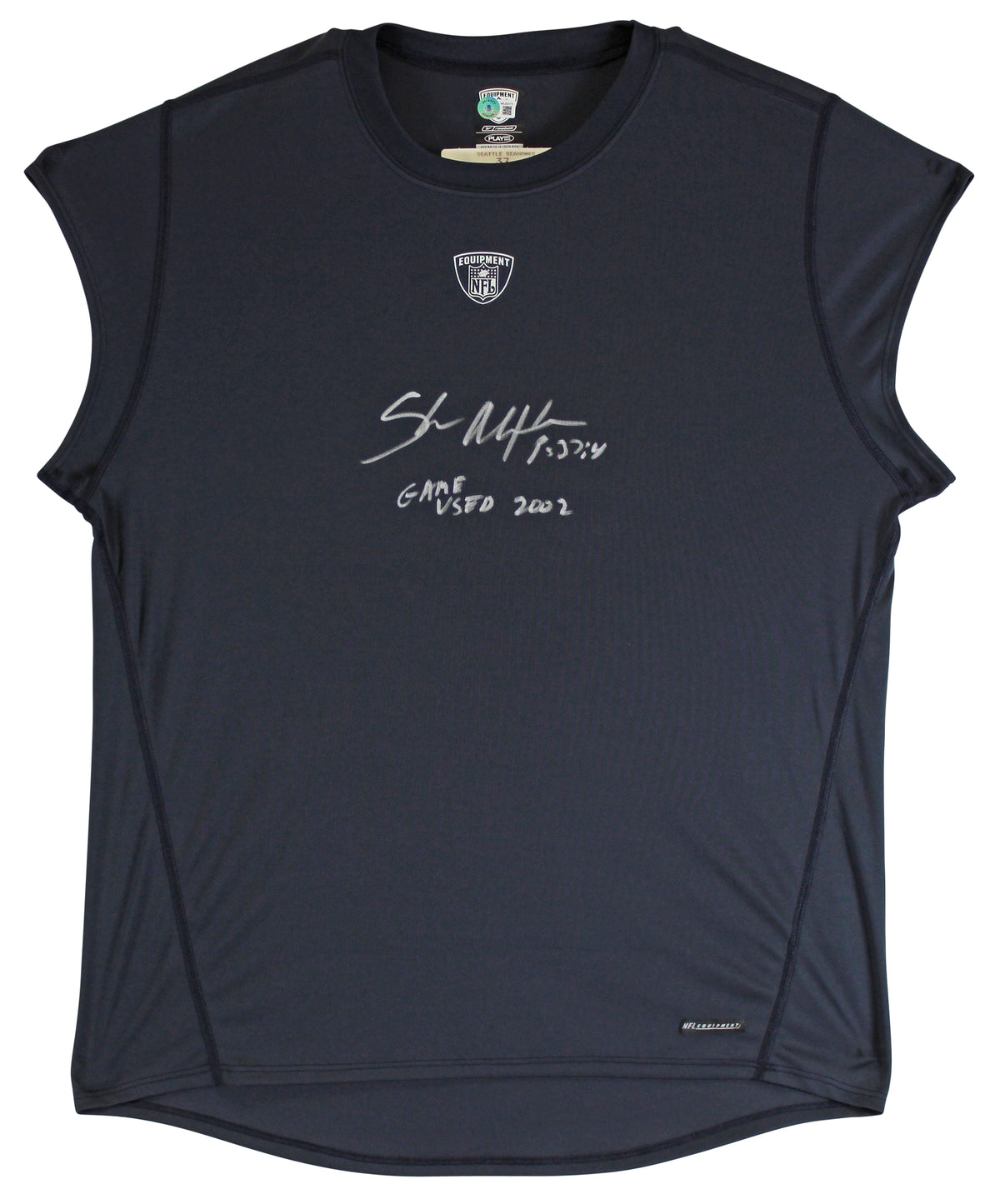 Seahawks Shaun Alexander "Game Used 2002" Signed Navy Reebok Shirt BAS Witnessed