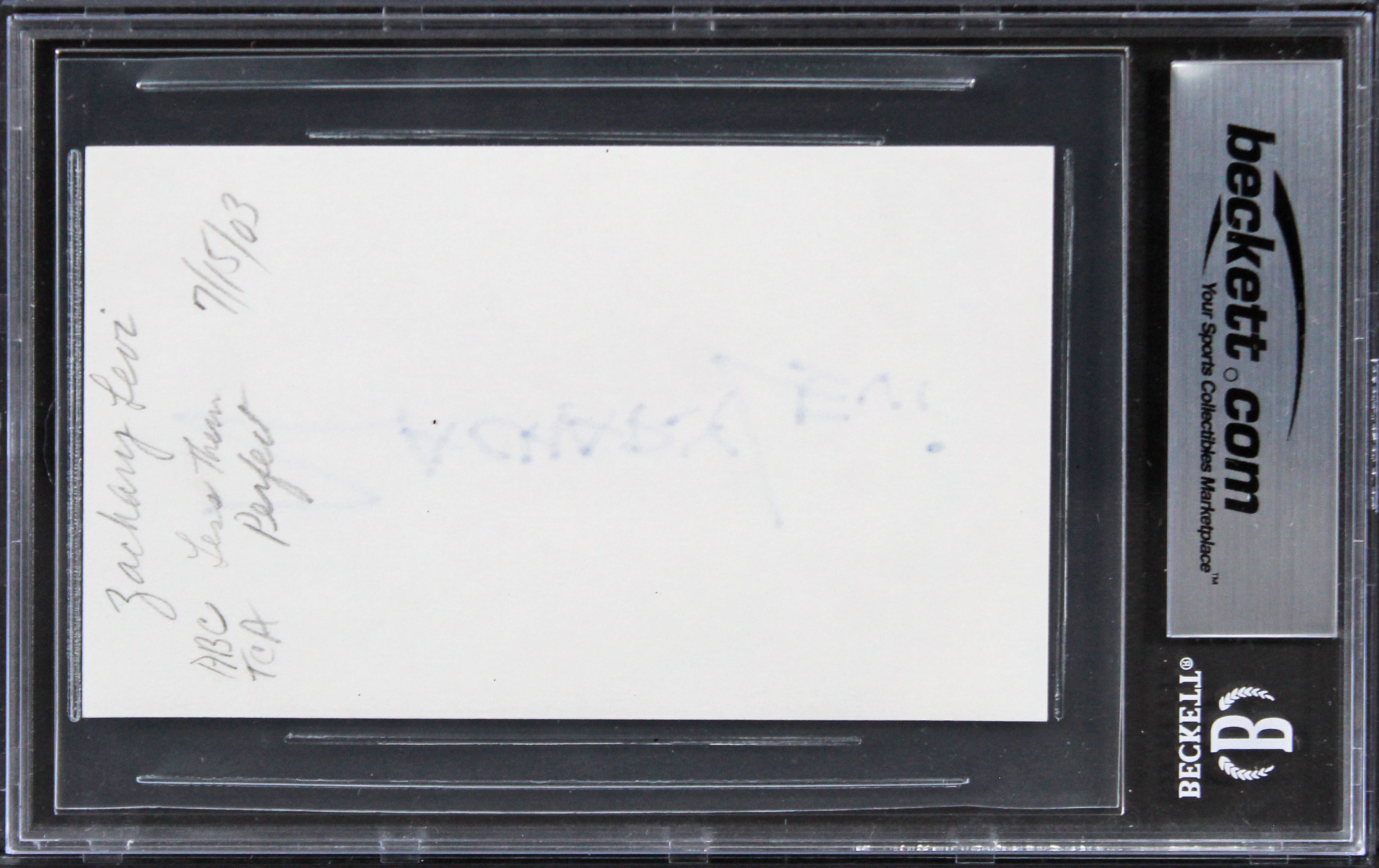 Zachary Levi Shazam! Authentic Signed 3x5 Index Card Autographed BAS Slabbed