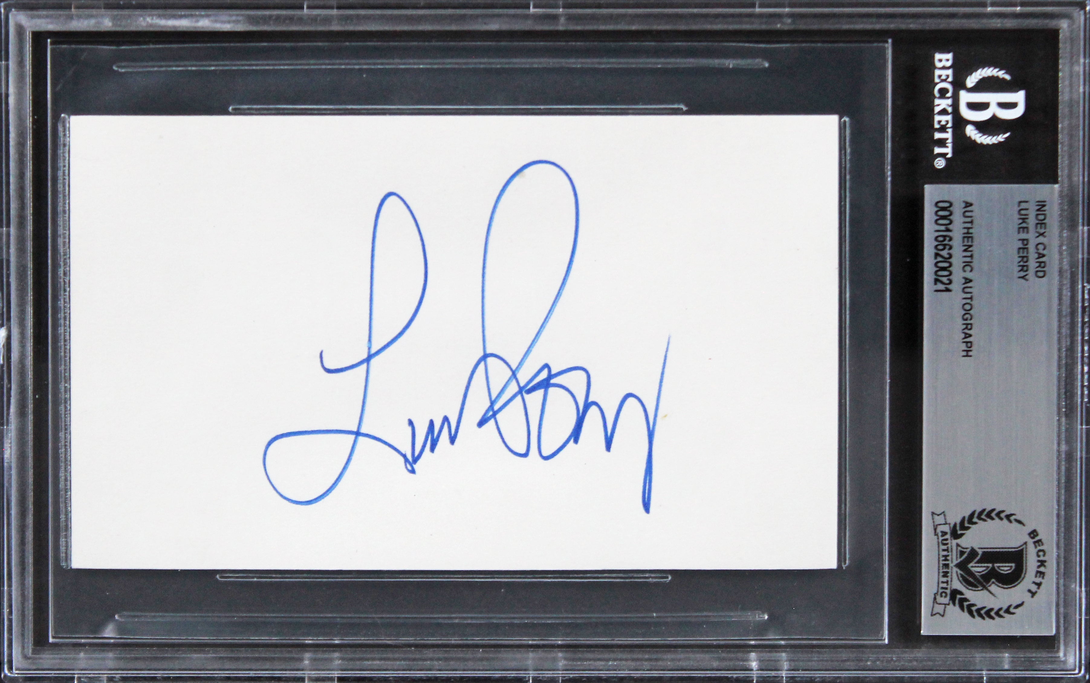 Luke Perry Beverly Hills, 90210 Authentic Signed 3x5 Index Card BAS Slabbed 1