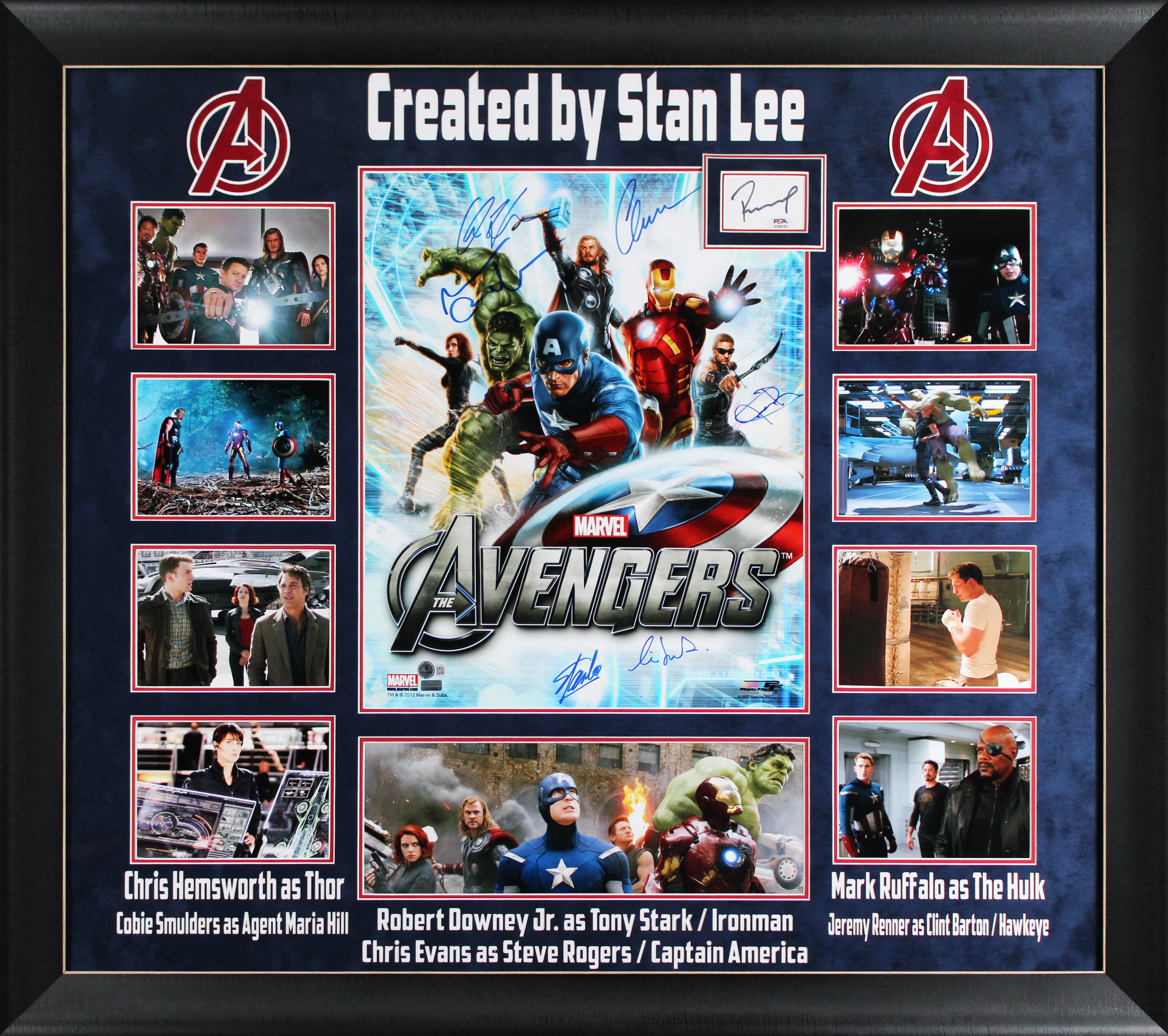 The Avengers (7) Lee, Downey, Hemsworth, Evans +3 Signed Framed Display BAS PSA