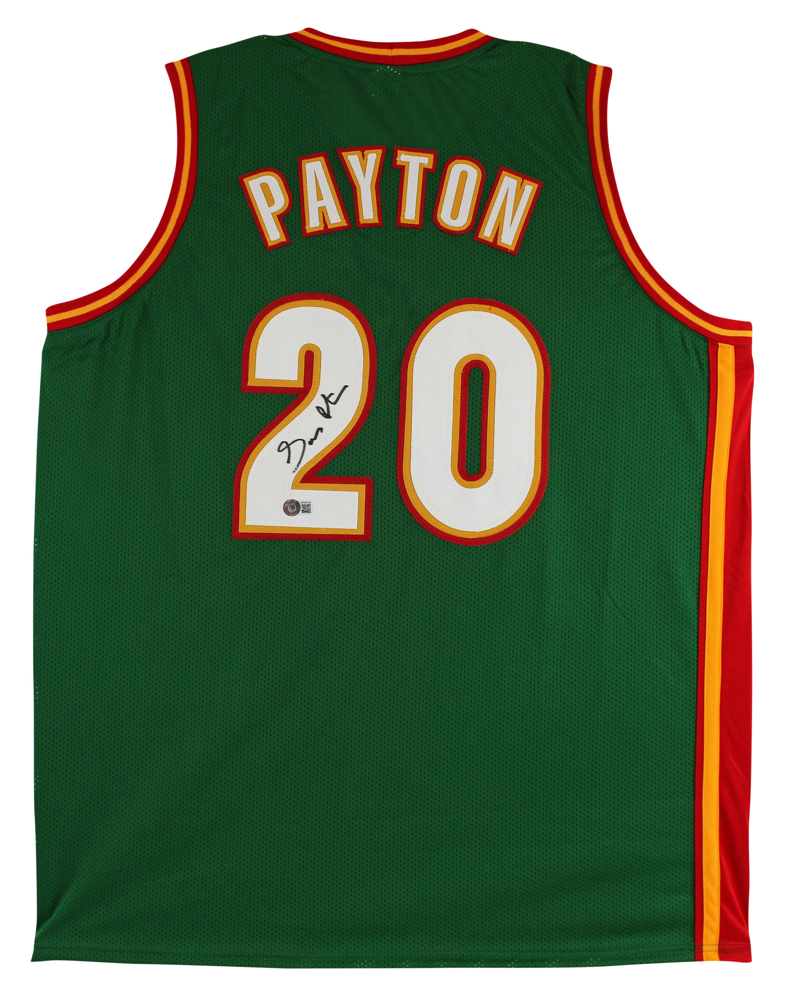 Gary Payton Authentic Signed Green Pro Style Jersey w/ White #s BAS Witnessed