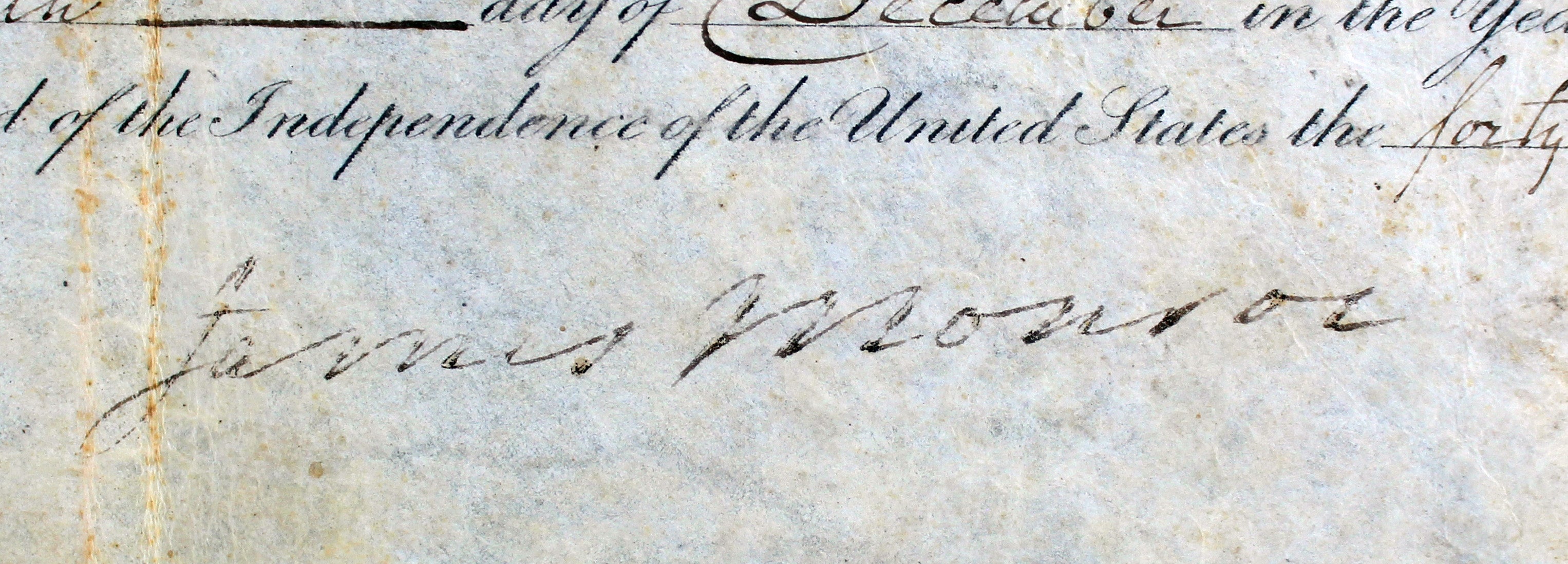 James Monroe Authentic Signed 9.75x16 1821 Land Grant Document BAS #AB14562