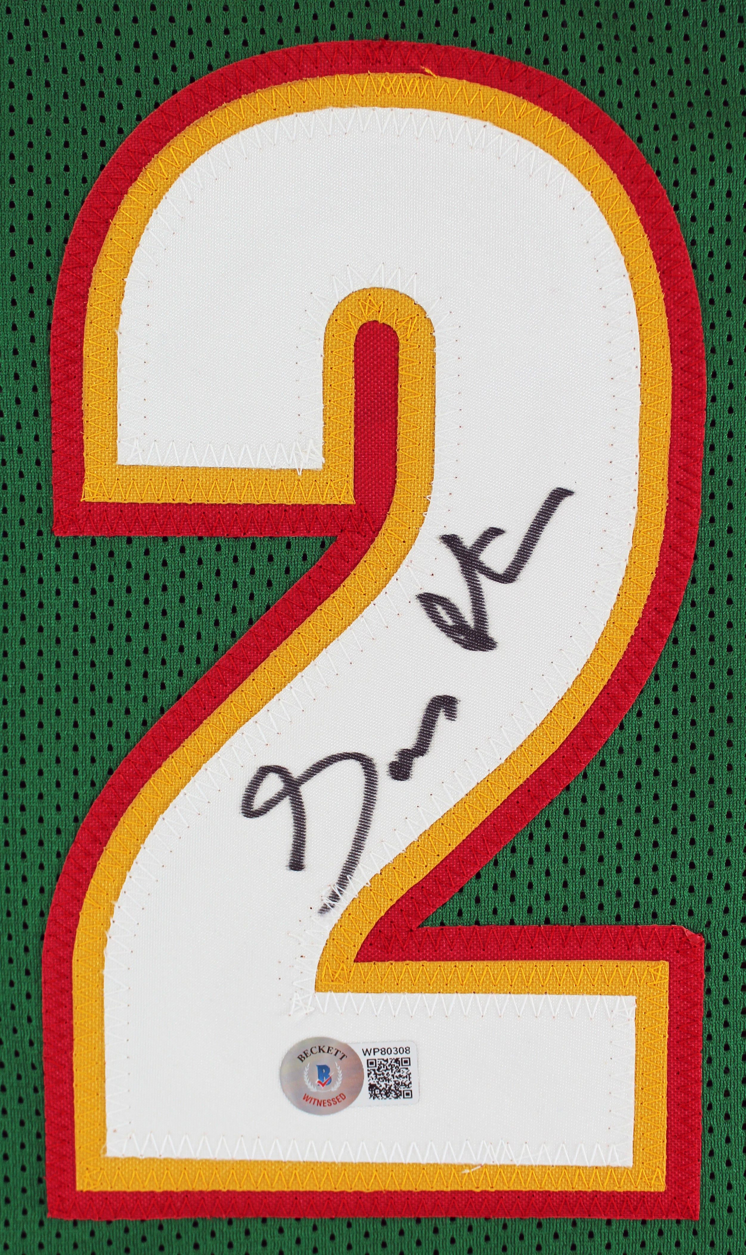 Gary Payton Authentic Signed Green Pro Style Jersey w/ White #s BAS Witnessed