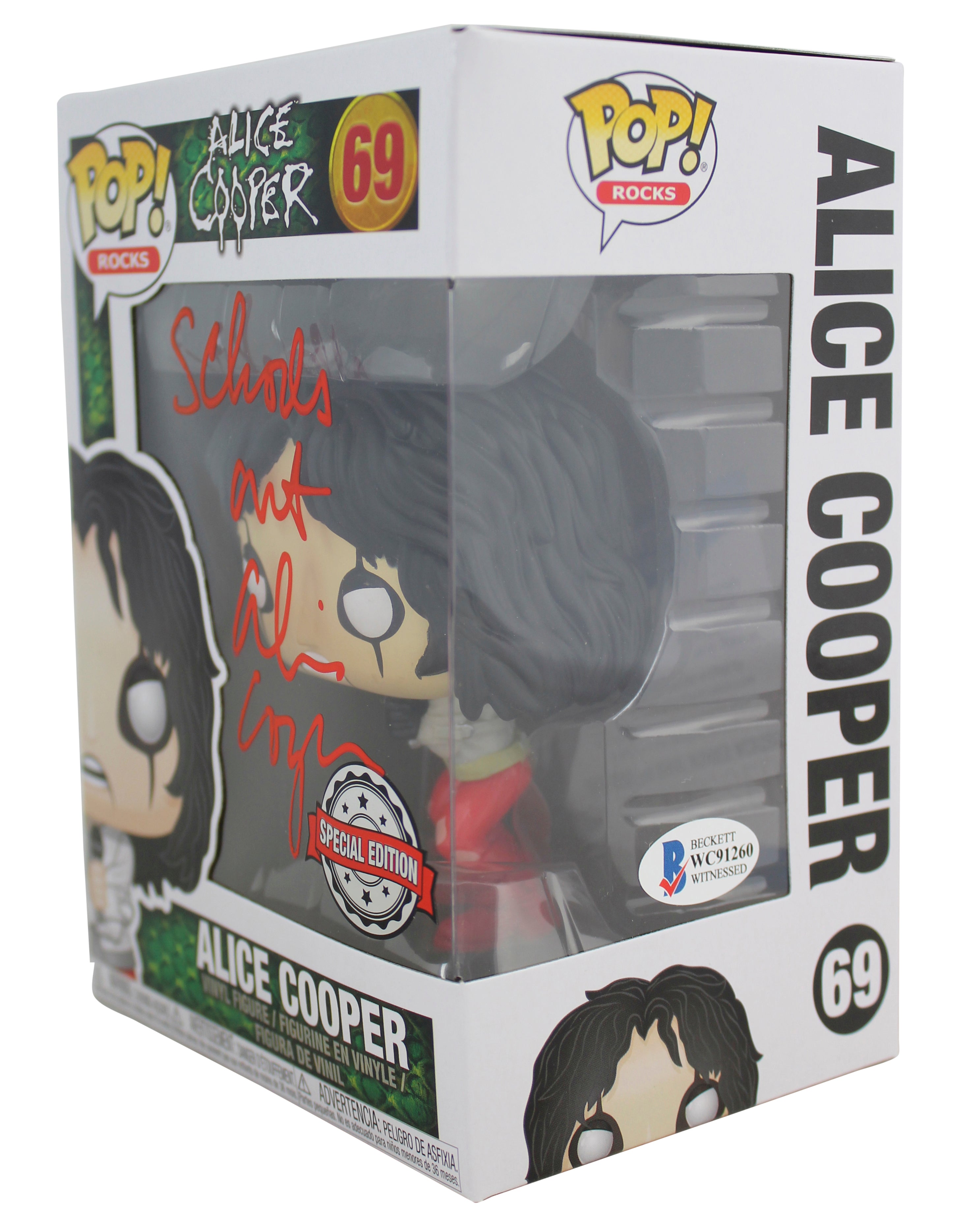 Alice Cooper "Schools Out" Signed #69 Funko Pop Vinyl Figure w/ Red Sig BAS Wit