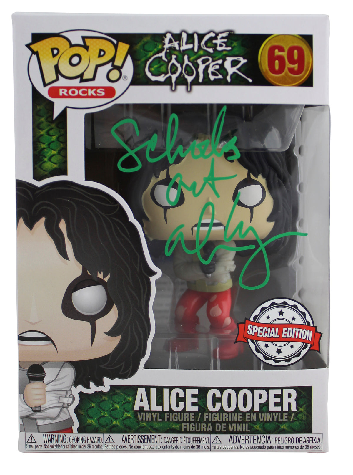 Alice Cooper "Schools Out" Signed #69 Funko Pop Vinyl Figure w/ Green Sig BAS