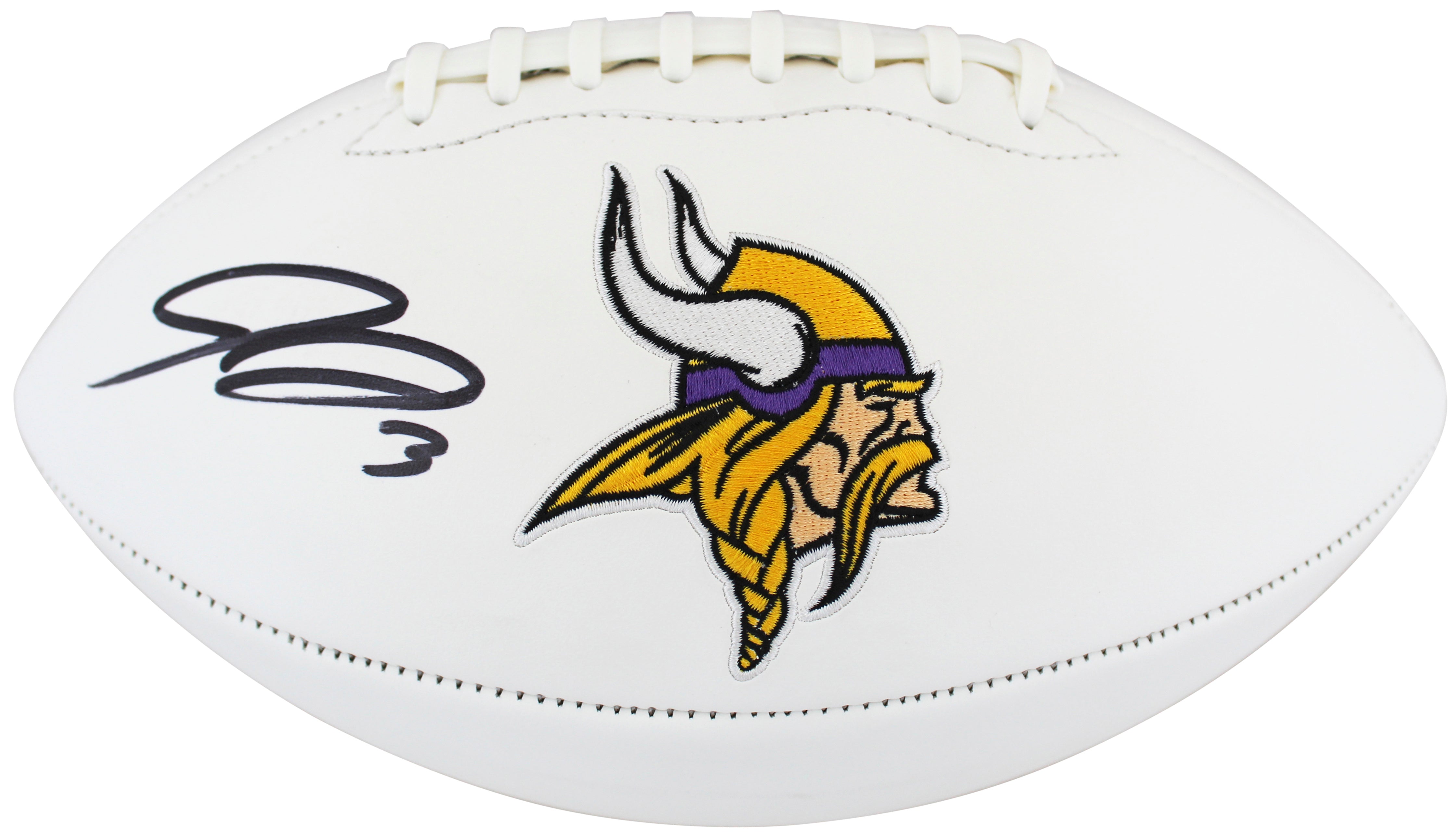 Vikings Jordan Addison Signed Rawlings White Panel Logo Football BAS Witnessed