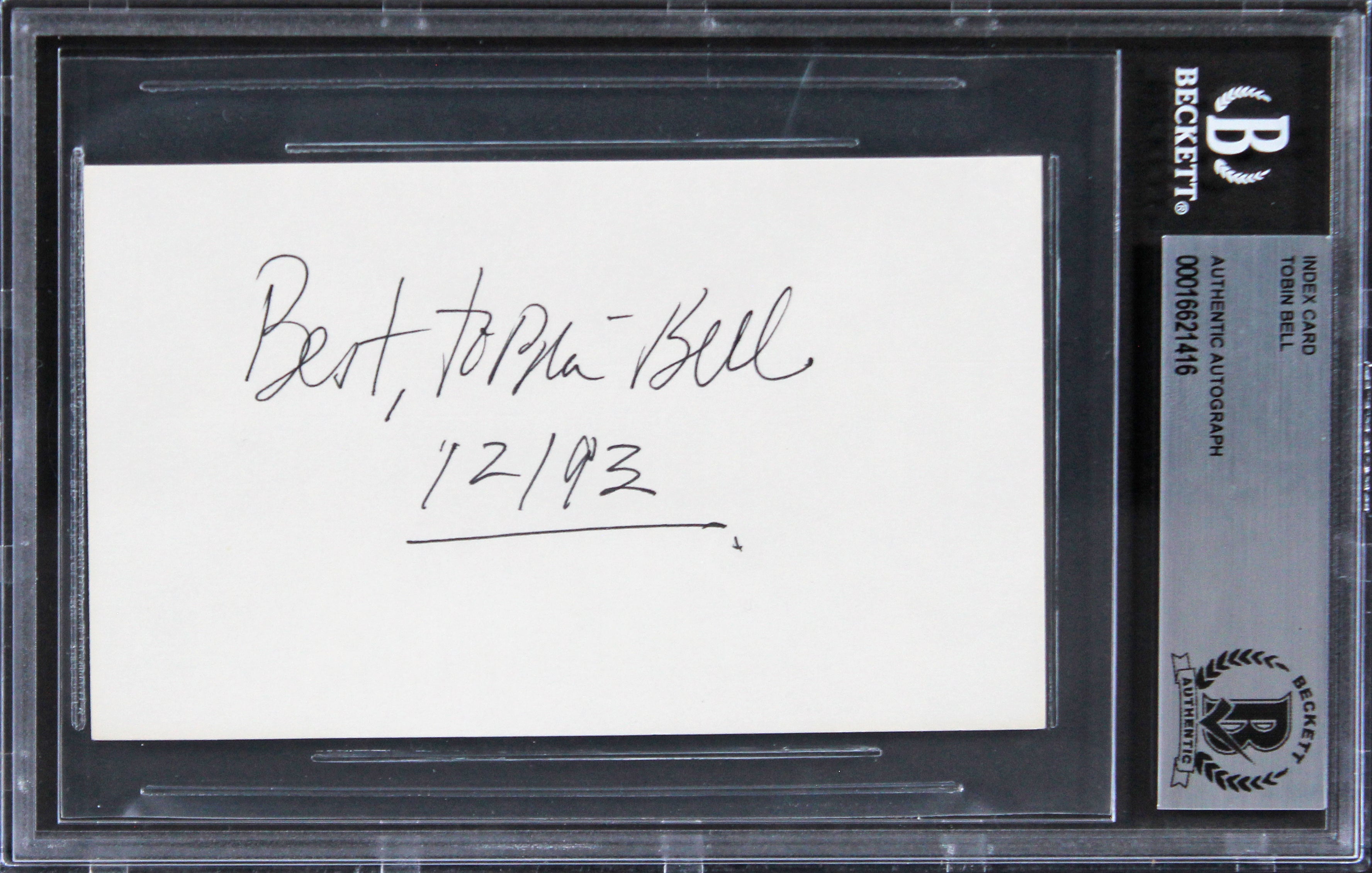 Tobin Bell Saw "Best 12/93" Signed 3x5 Index Card Autographed BAS Slabbed