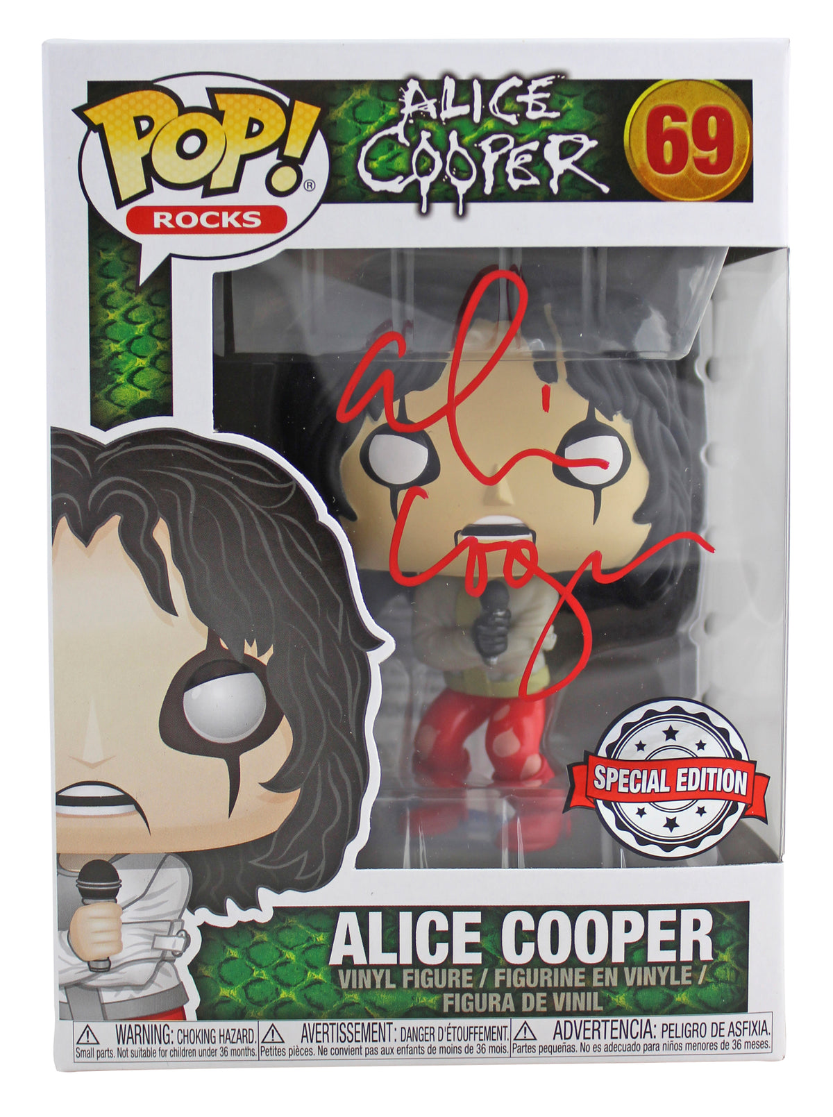 Alice Cooper Signed #69 Funko Pop Vinyl Figure w/ Red Signature BAS Witnessed