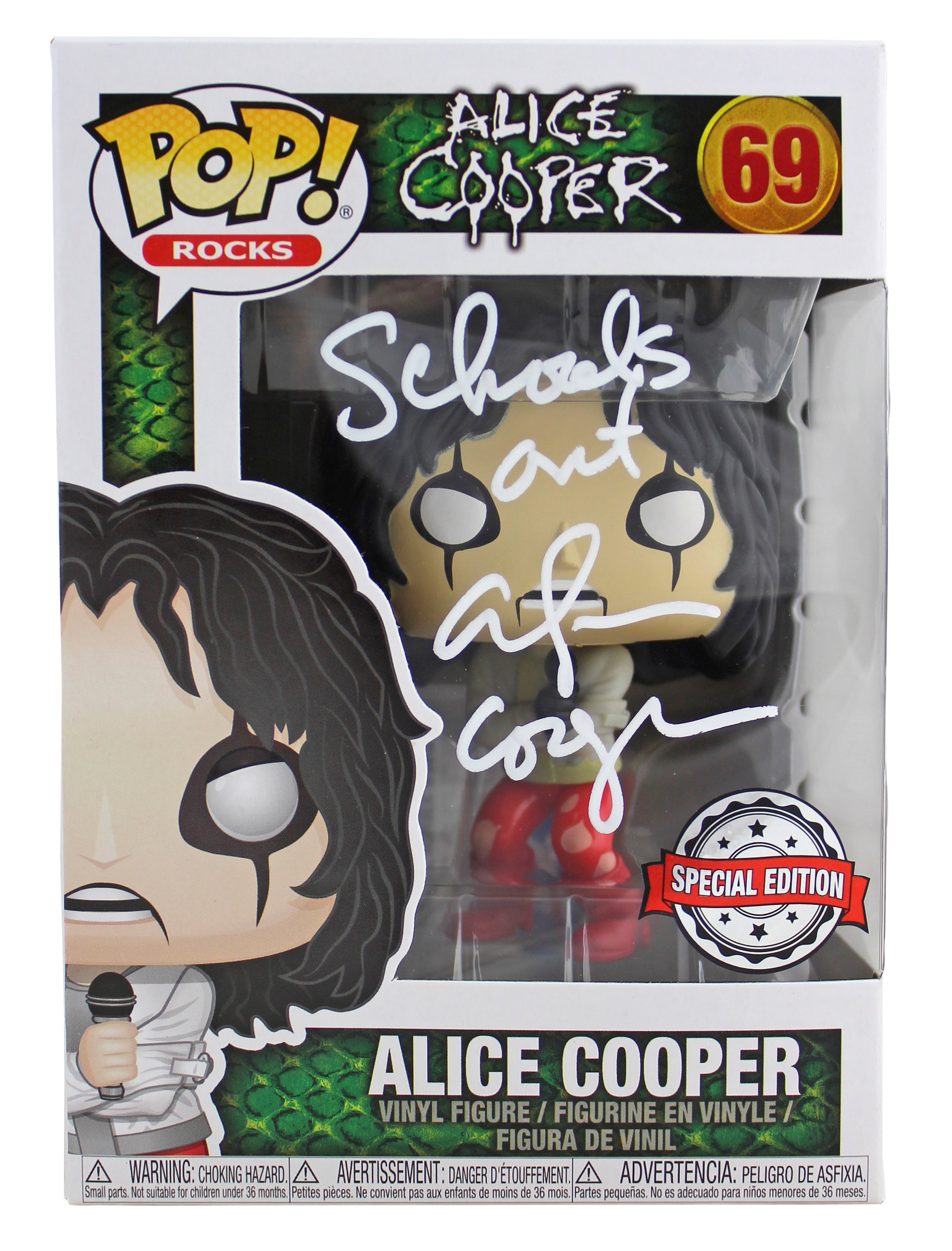 Alice Cooper "Schools Out" Signed #69 Funko Pop Vinyl Figure w/ White Sig BAS
