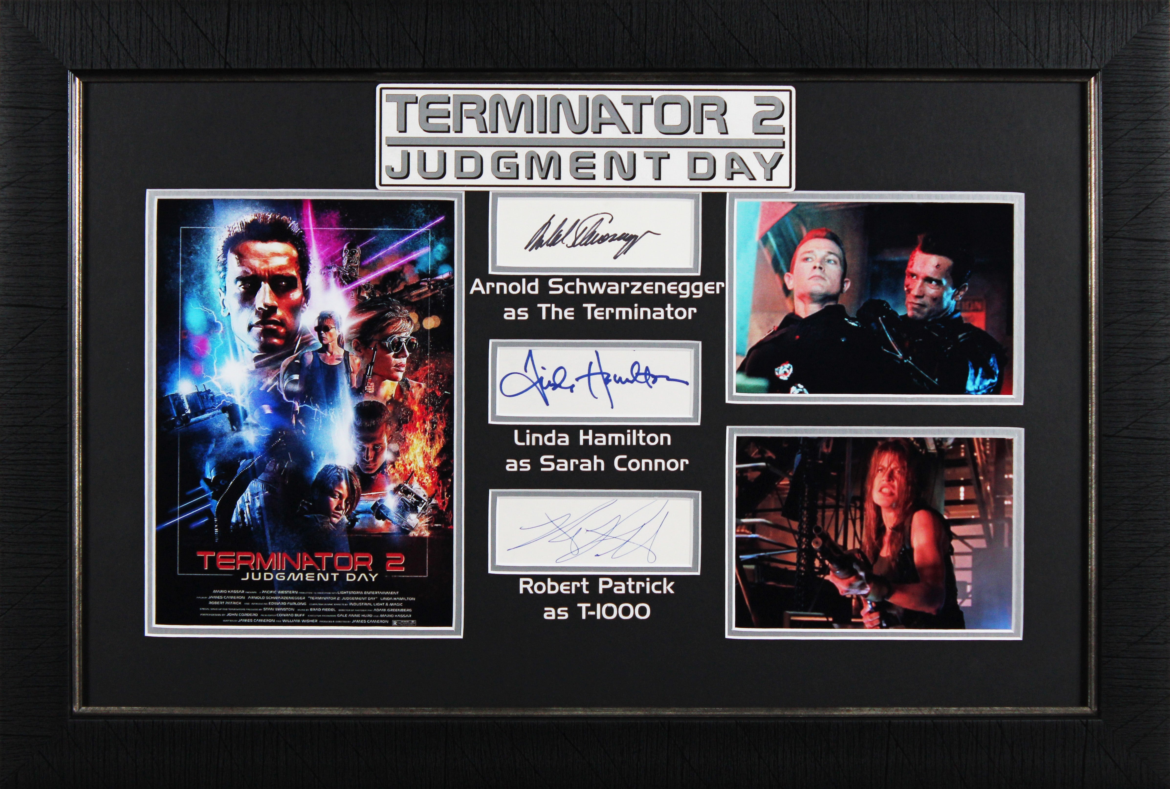 Terminator 2 (3) Schwarzenegger, Hamilton & Patrick Signed Framed Display BAS