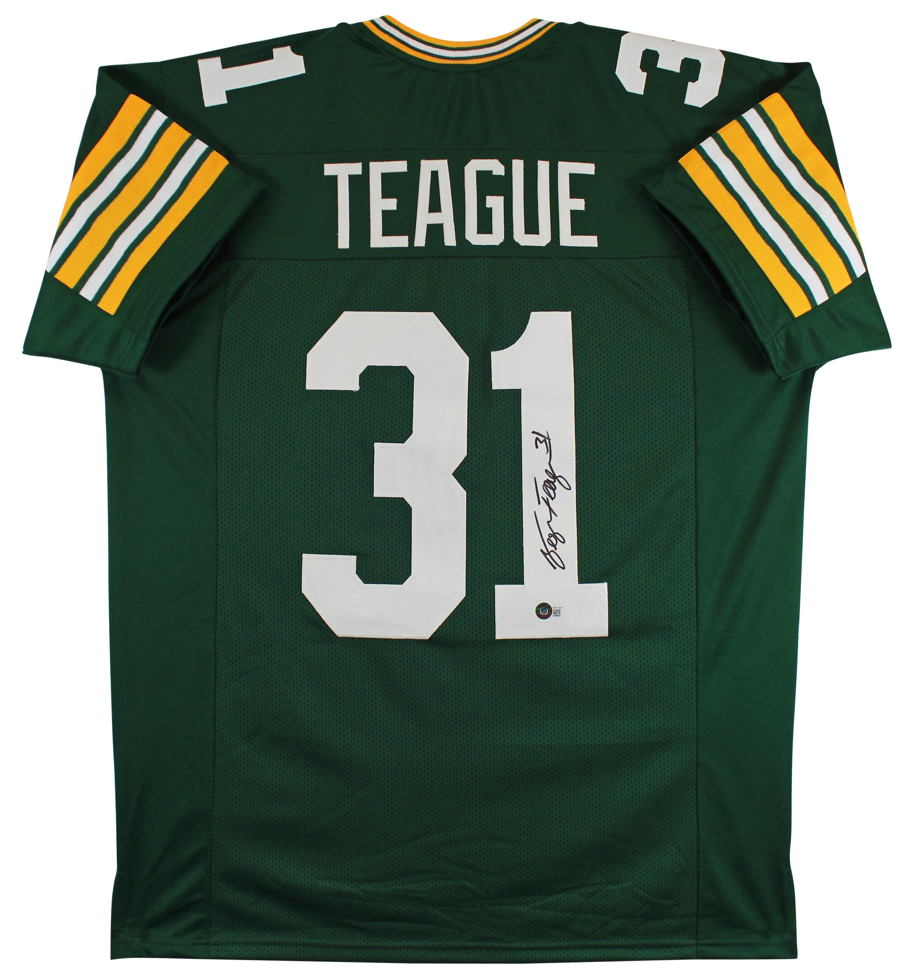 George Teague Authentic Signed Green Pro Style Jersey Autographed BAS Witnessed
