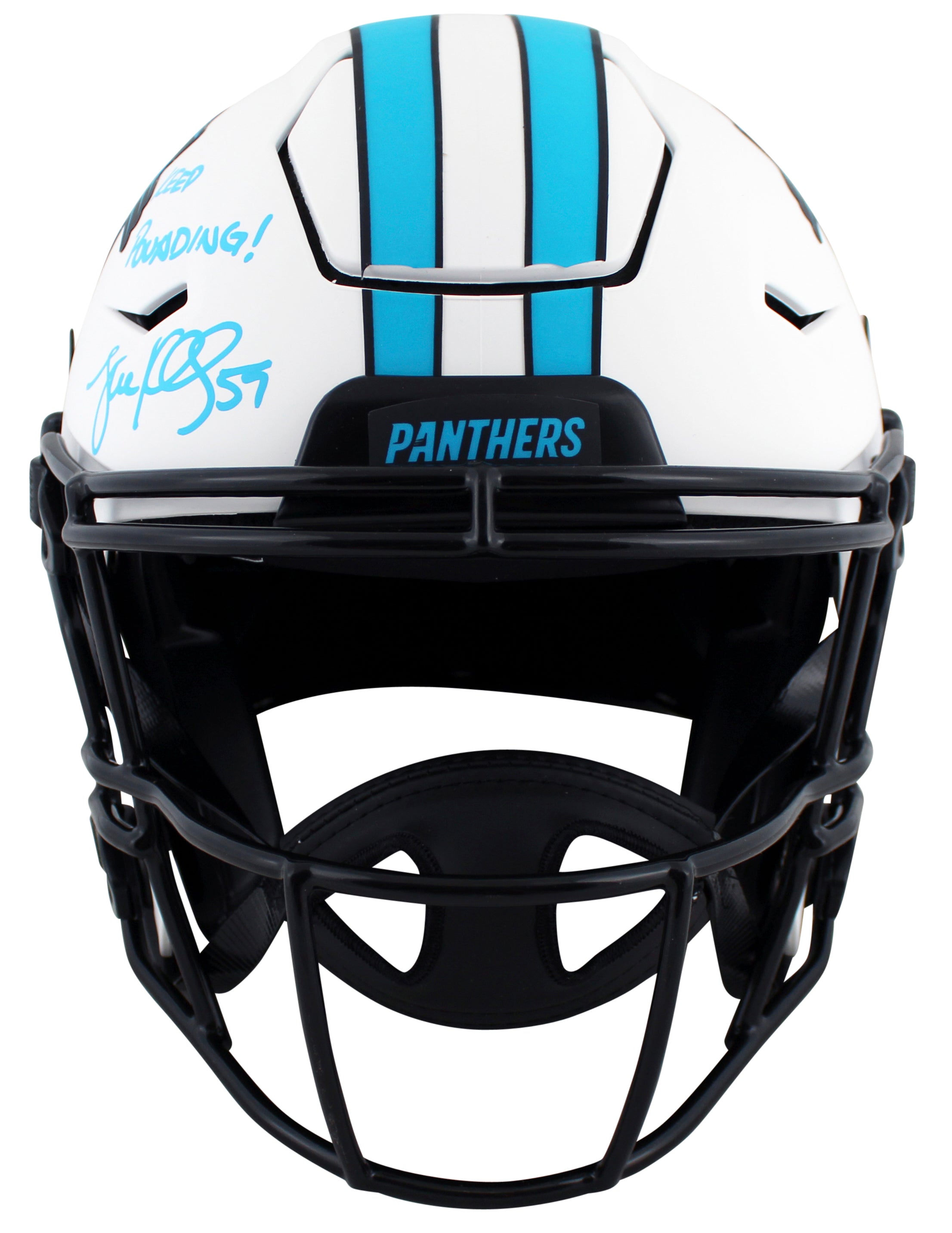 Panthers Luke Kuechly Keep Pounding Signed Lunar Speed Flex Full Size Helmet BAS