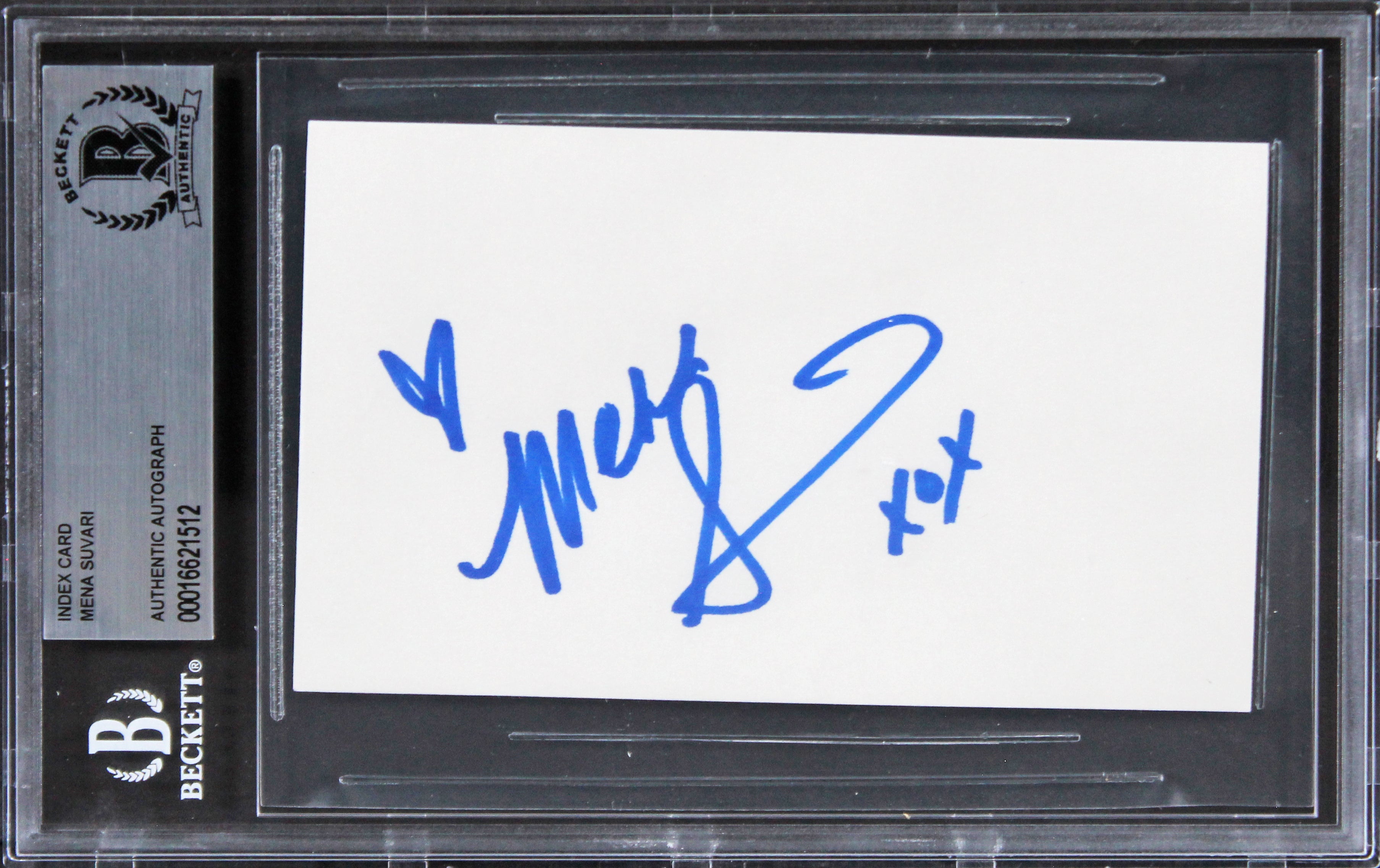 Mena Suvari American Beauty "Hearts xoxo" Signed 3x5 Index Card BAS Slabbed 1