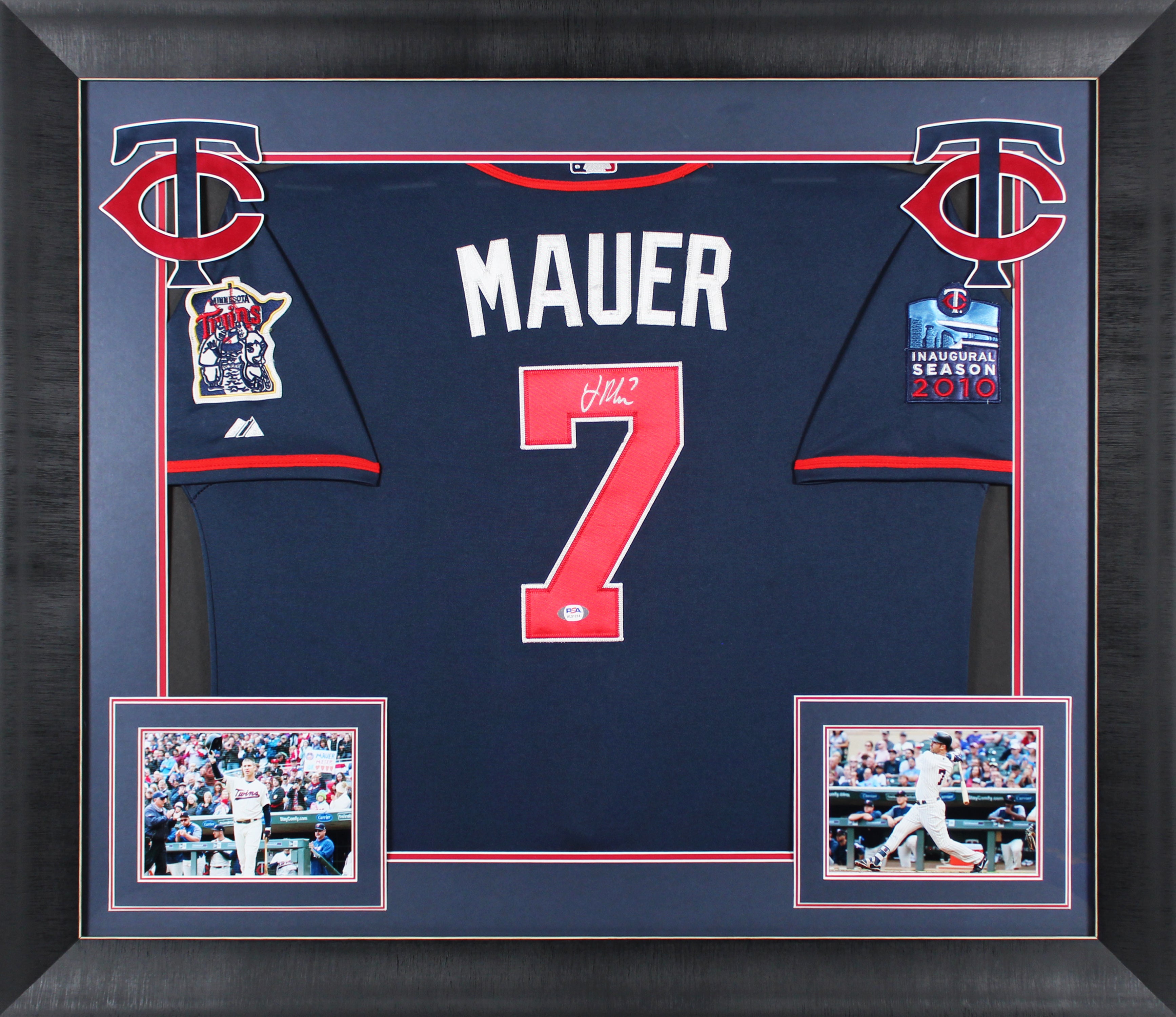 Twins Joe Mauer Authentic Signed Navy Blue Majestic Framed Jersey PSA #AL51214