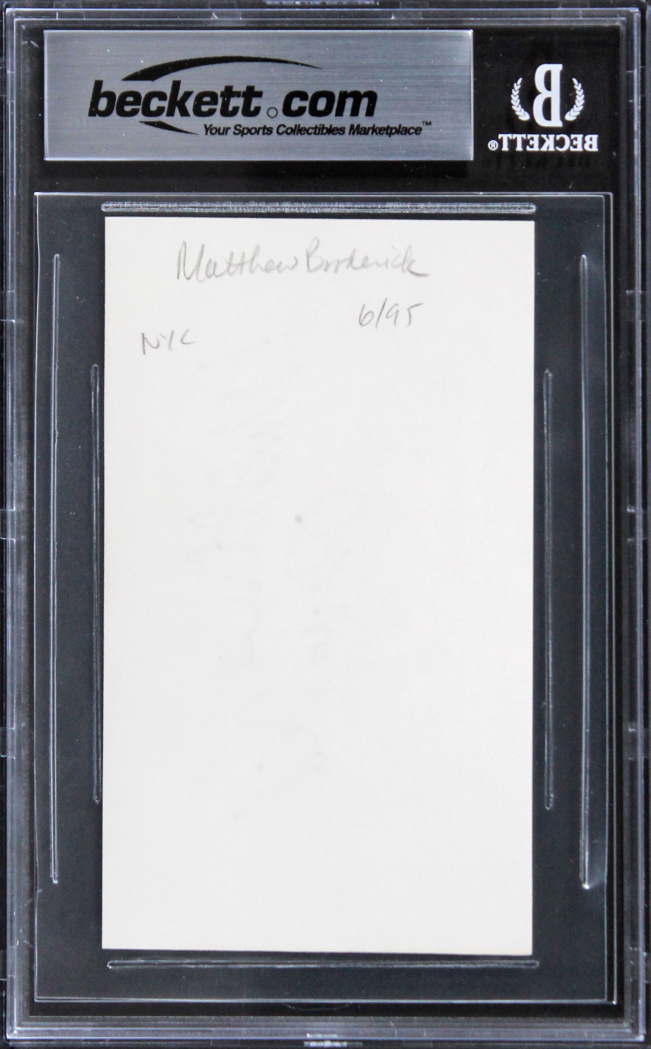 Matthew Broderick Ferris Bueller's Day Off Signed 3x5 Index Card BAS Slabbed