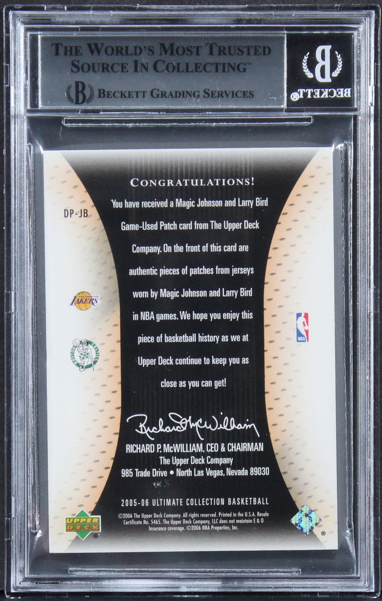 Magic Johnson & Larry Bird Signed 2005 Ultimate Patches DPJB 11/40 Card BAS Slab