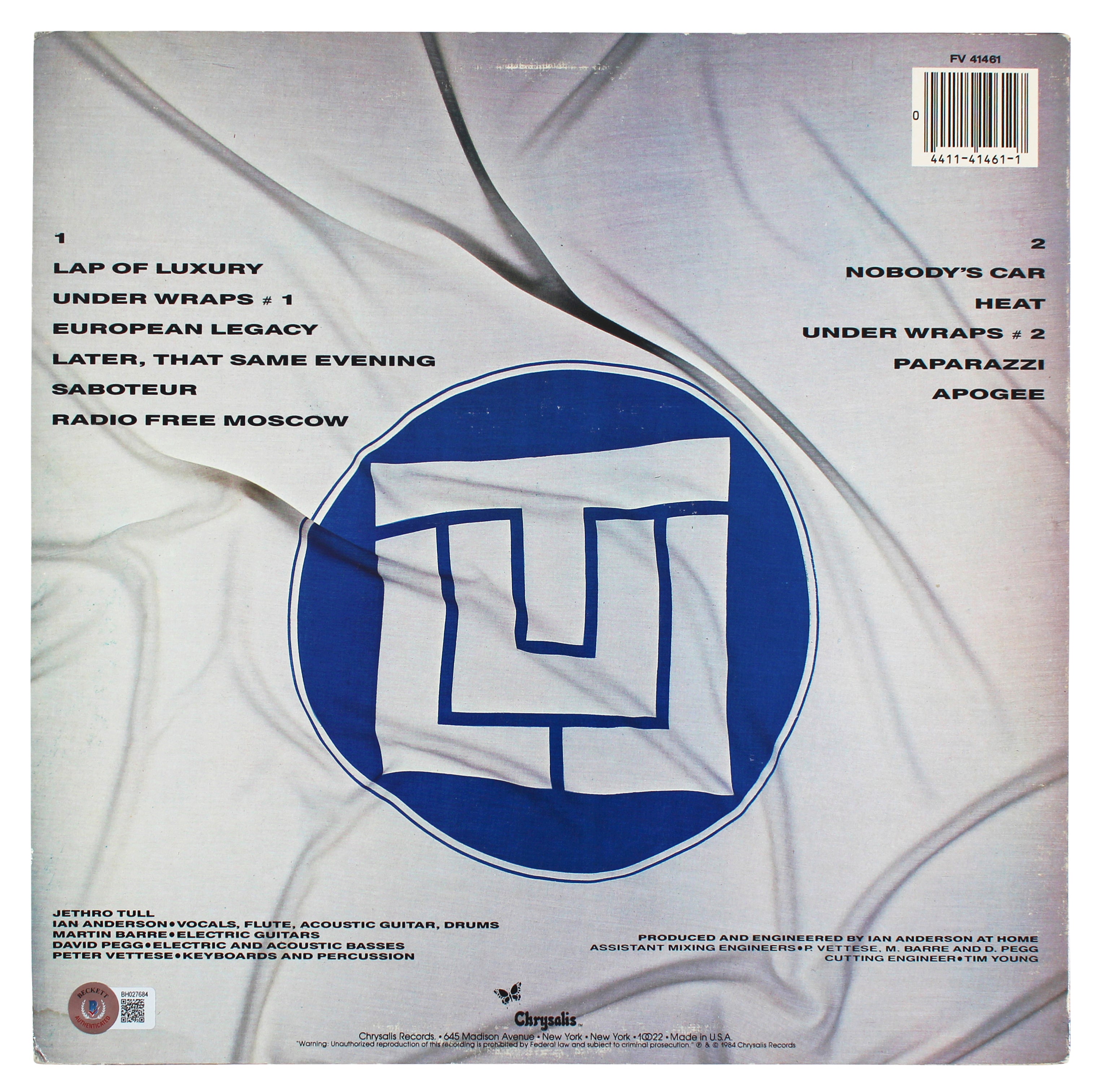 Ian Anderson & Martin Barre Jethro Tull Signed Under Wraps Album Cover BAS