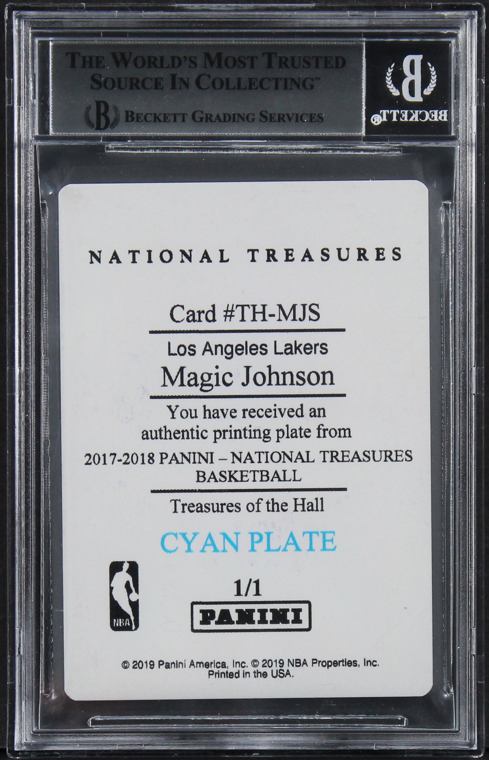 Lakers Magic Johnson Signed 2019 Panini Flawless PP Cyan #17 Card BAS Slabbed
