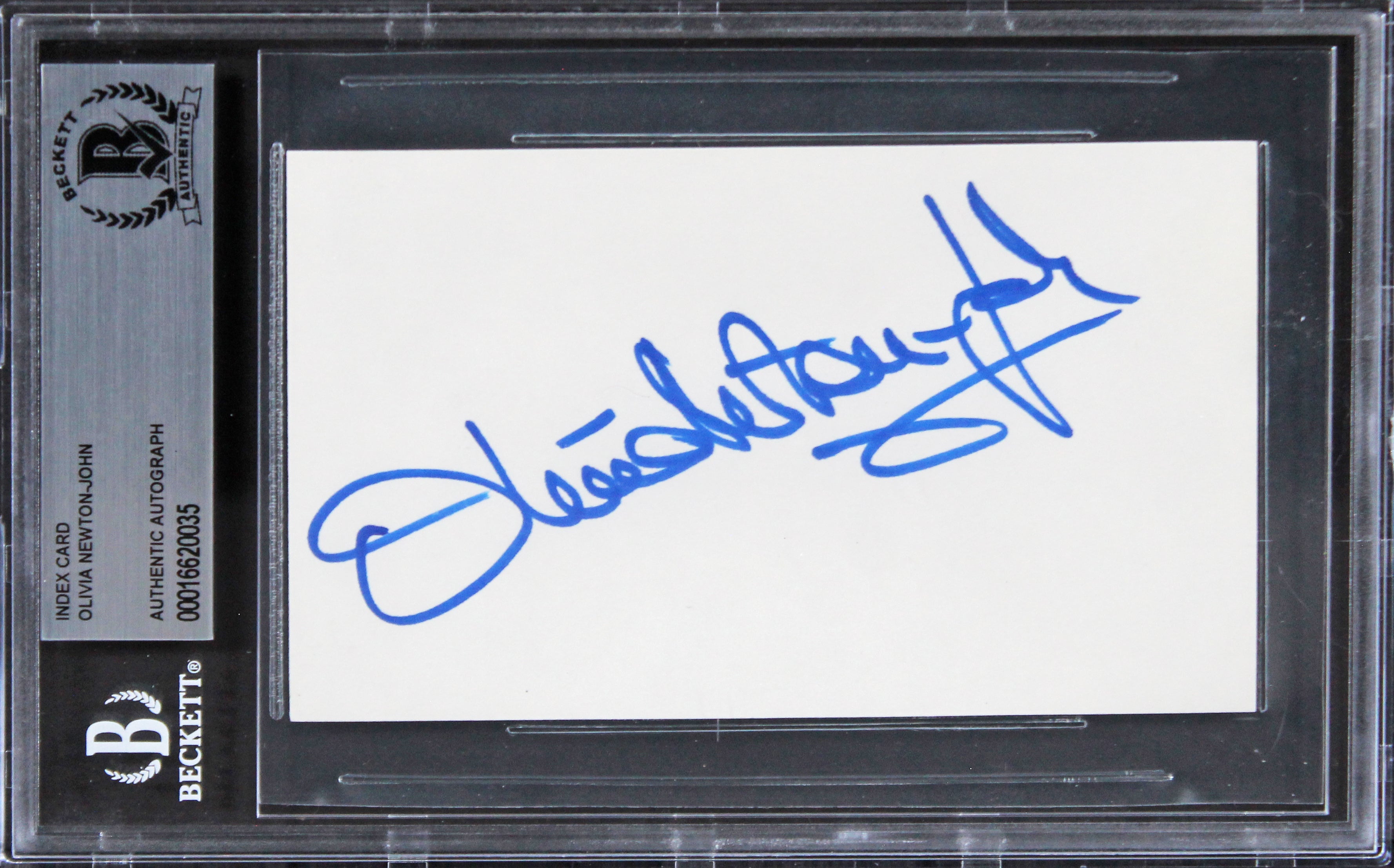 Olivia Newton-John Grease Authentic Signed 3x5 Index Card BAS Slabbed