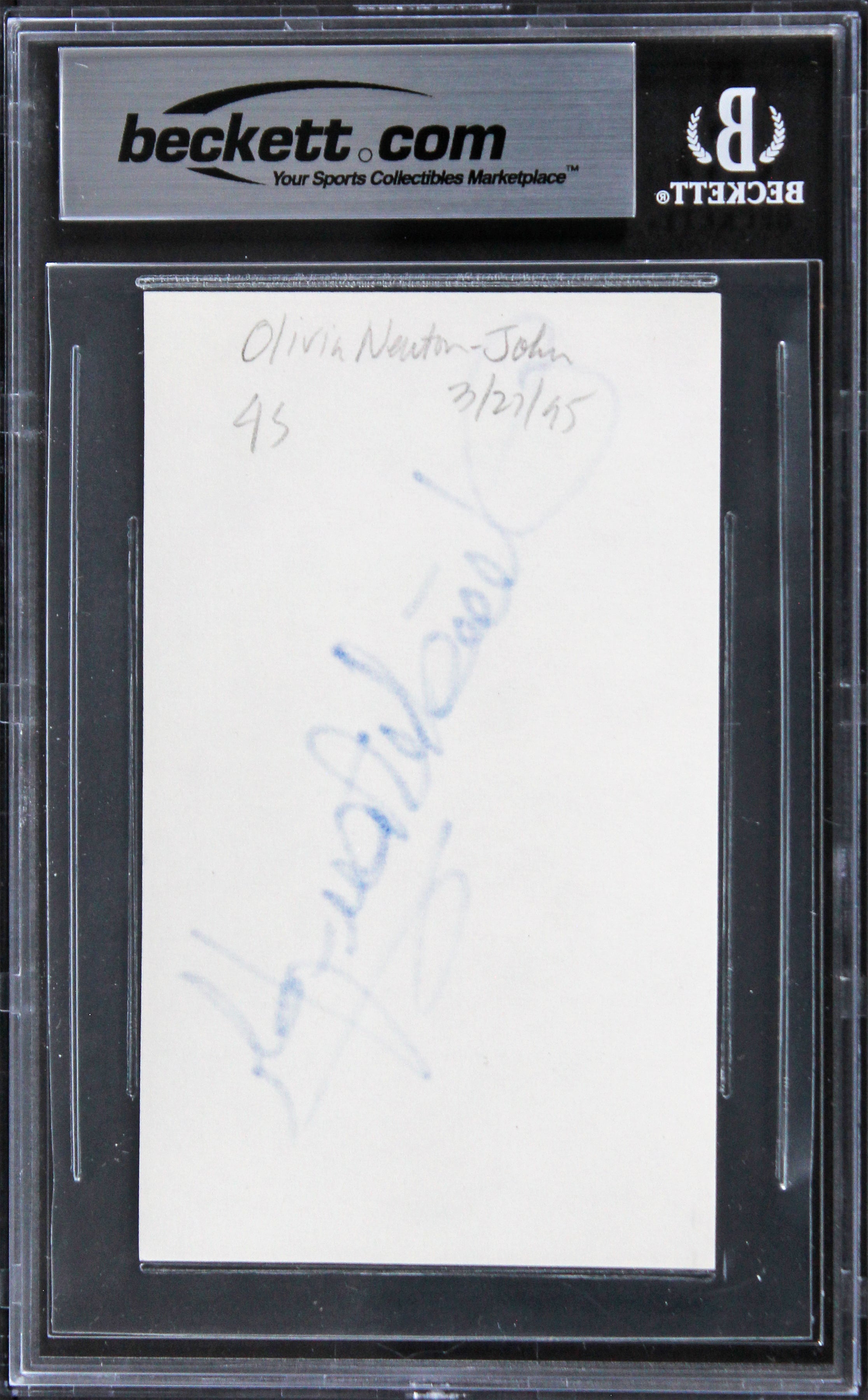 Olivia Newton-John Grease Authentic Signed 3x5 Index Card BAS Slabbed